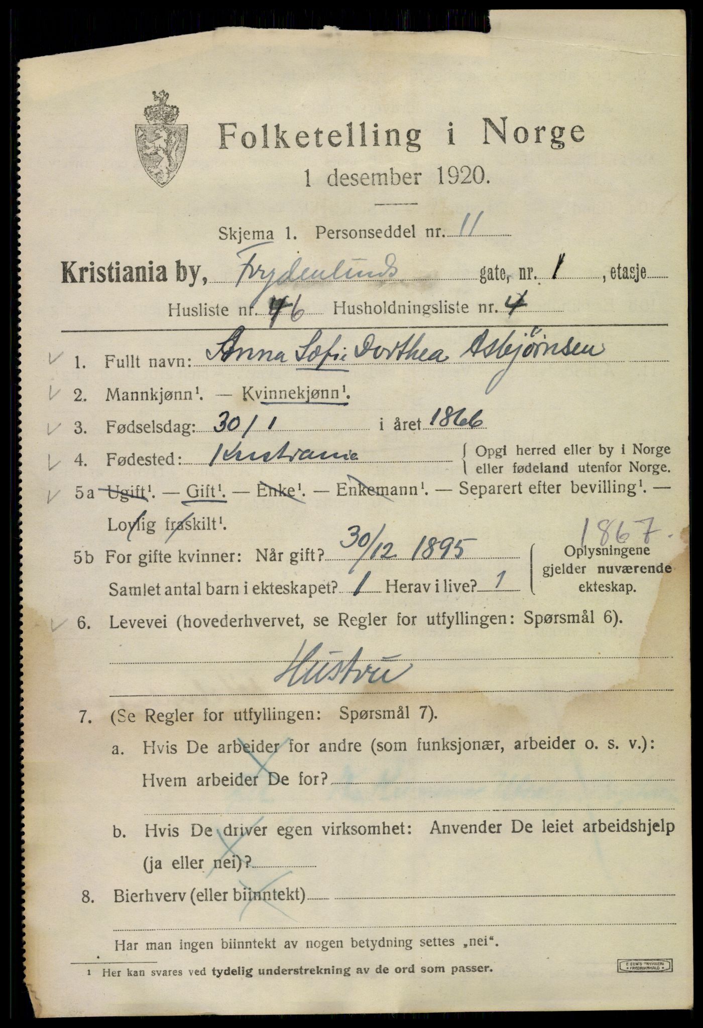 SAO, 1920 census for Kristiania, 1920, p. 243659