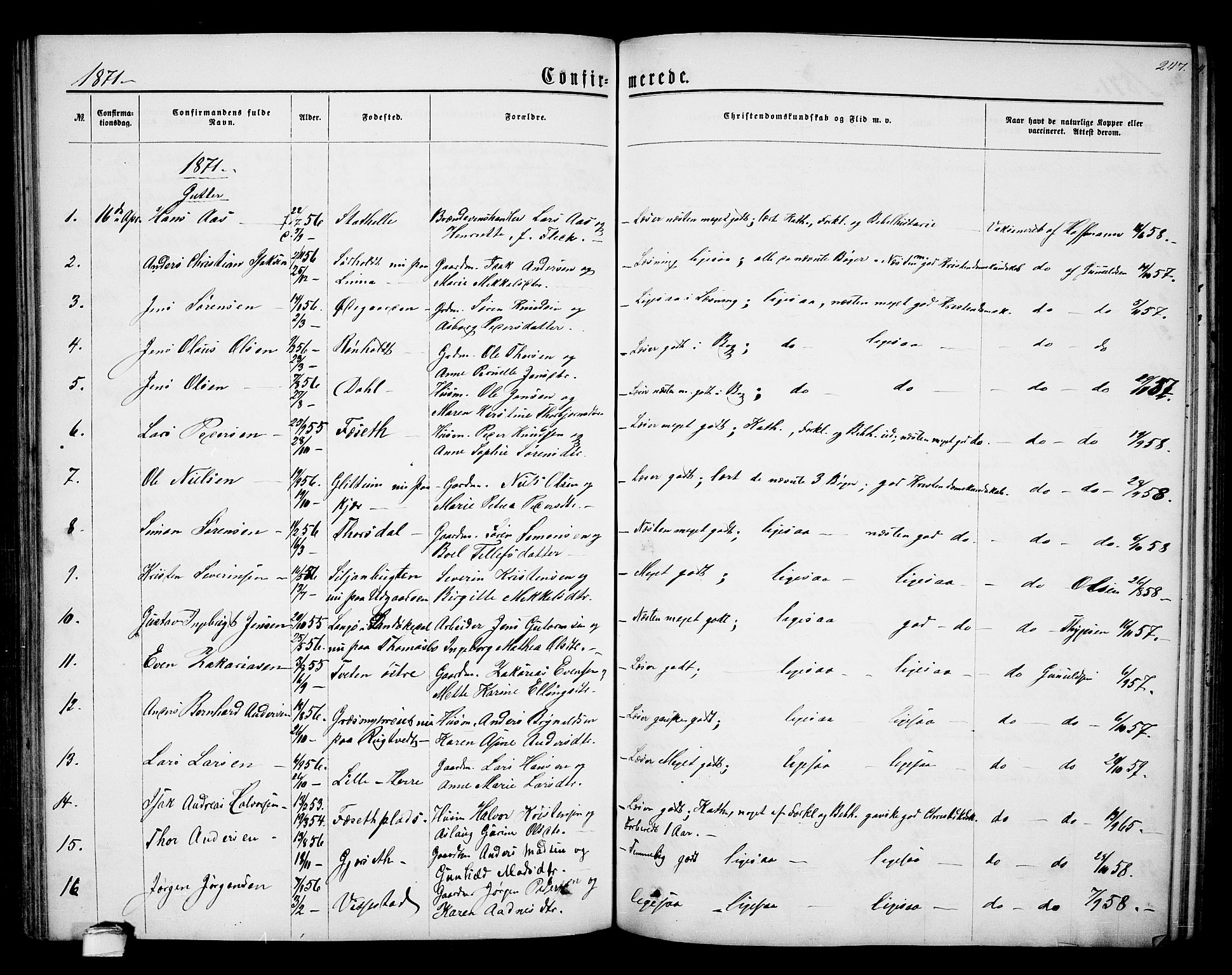 Bamble kirkebøker, SAKO/A-253/G/Ga/L0006: Parish register (copy) no. I 6, 1860-1876, p. 247