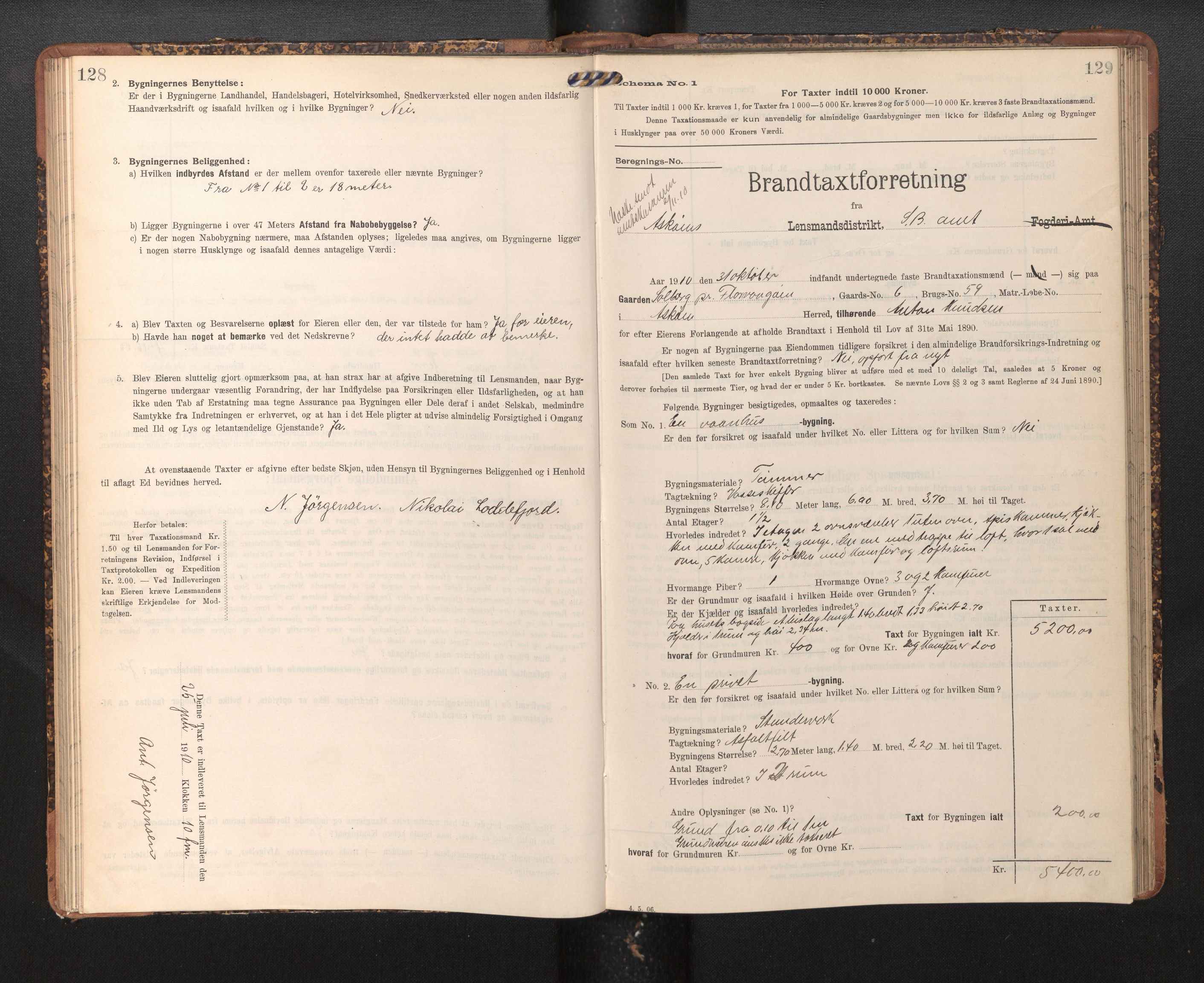Lensmannen i Askøy, SAB/A-31001/0012/L0005: Branntakstprotokoll, skjematakst, 1907-1915, p. 128-129
