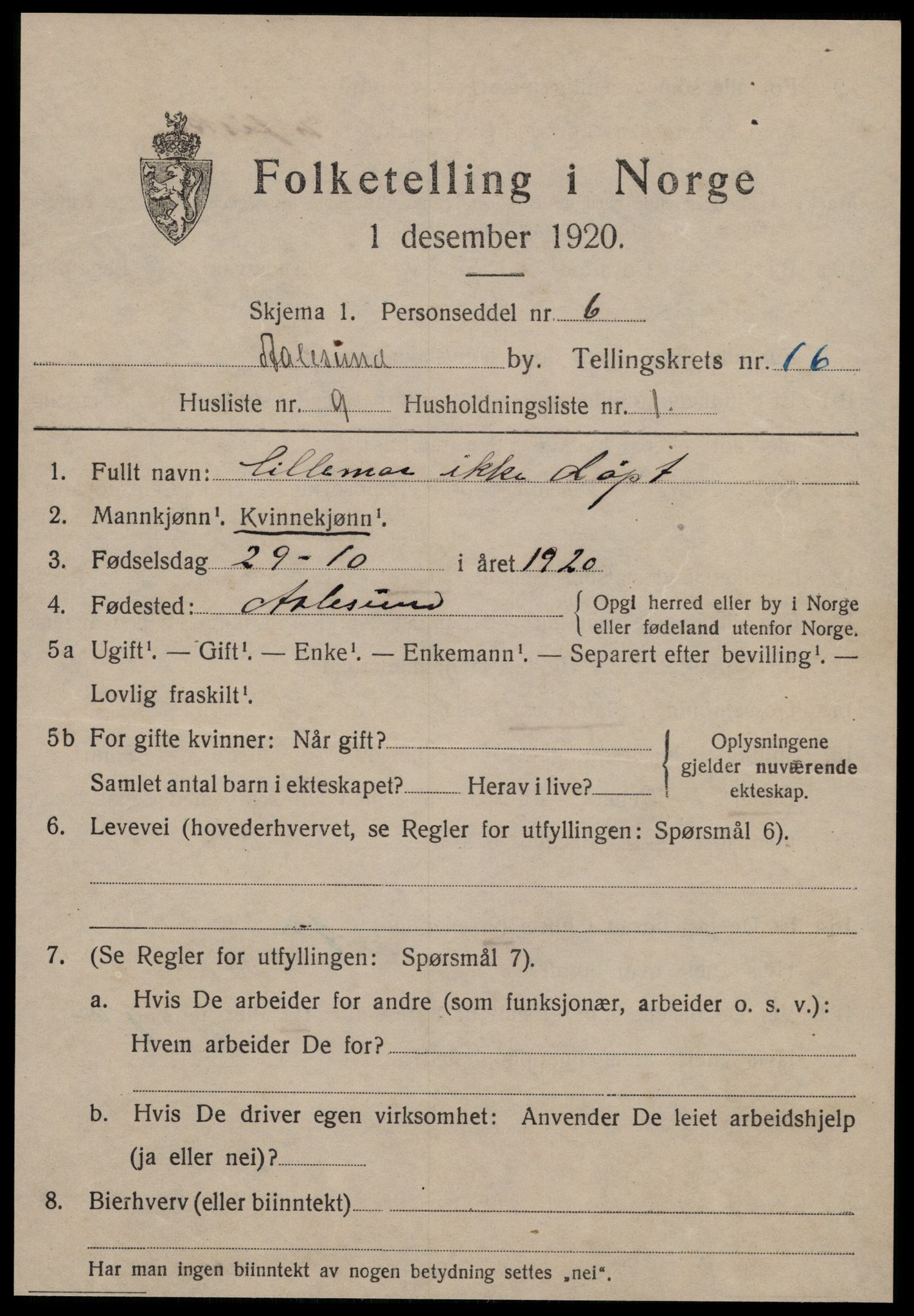 SAT, 1920 census for Ålesund, 1920, p. 30792