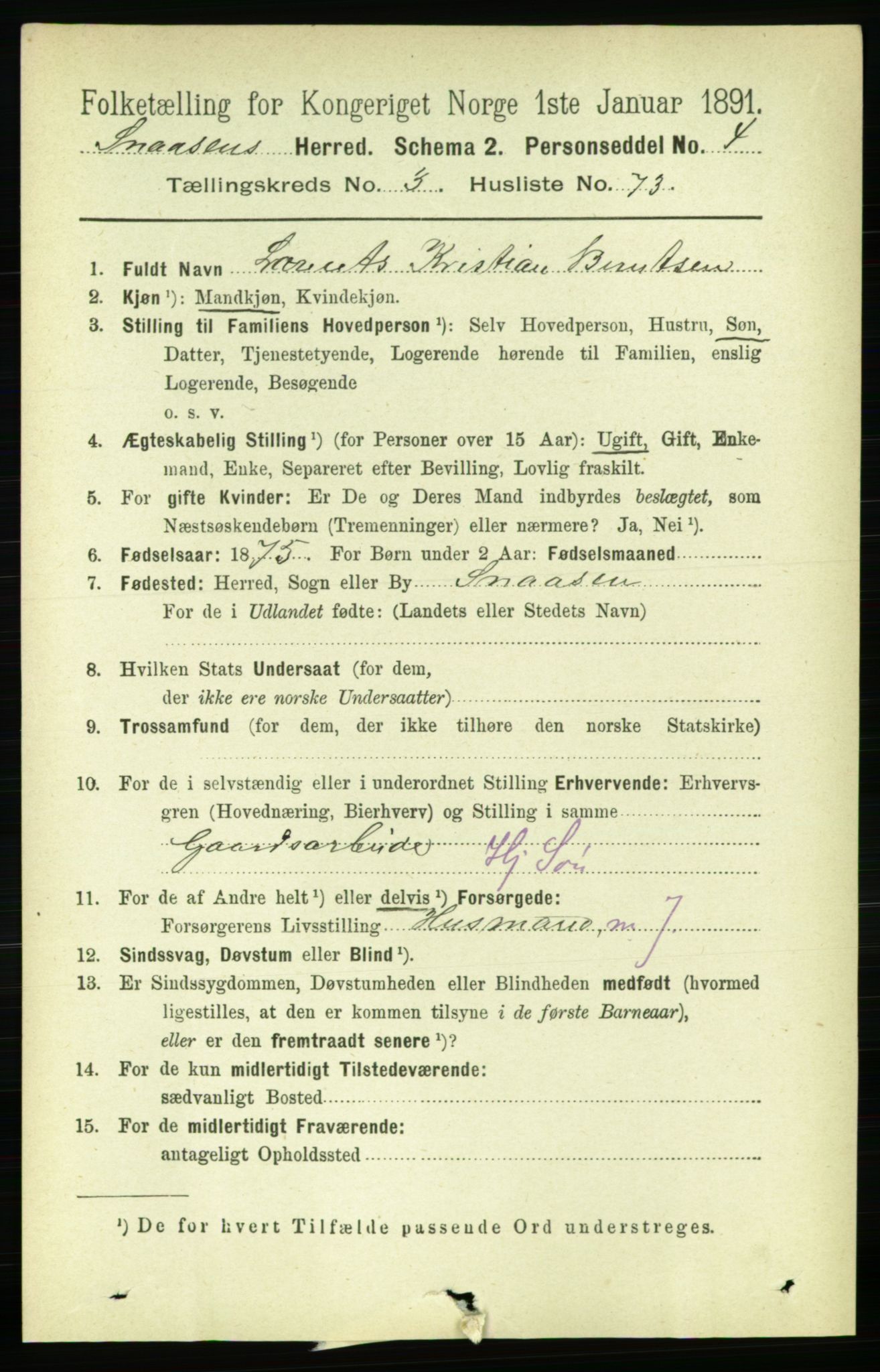 RA, 1891 census for 1736 Snåsa, 1891, p. 1068