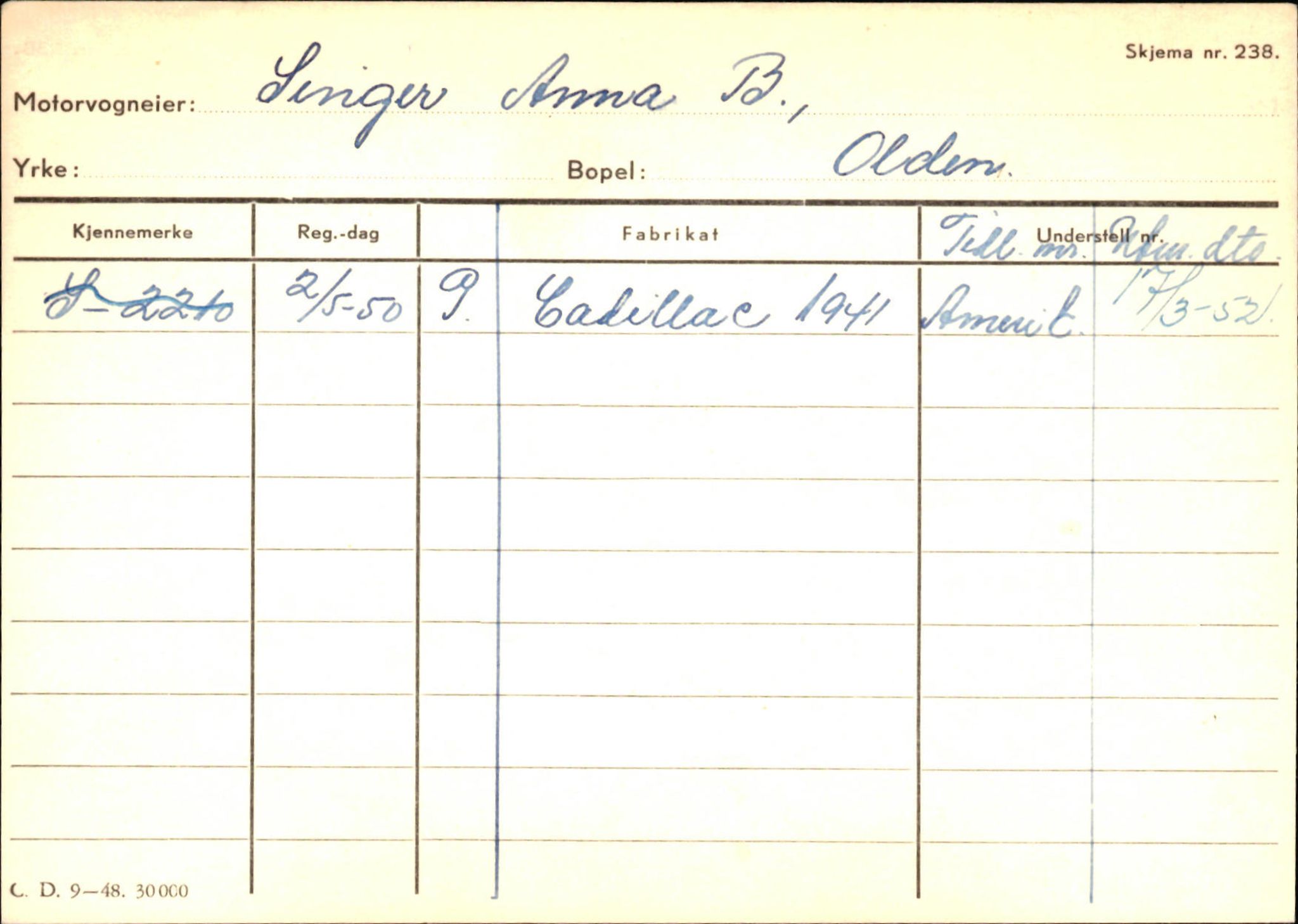 Statens vegvesen, Sogn og Fjordane vegkontor, SAB/A-5301/4/F/L0131: Eigarregister Høyanger P-Å. Stryn S-Å, 1945-1975, p. 1250