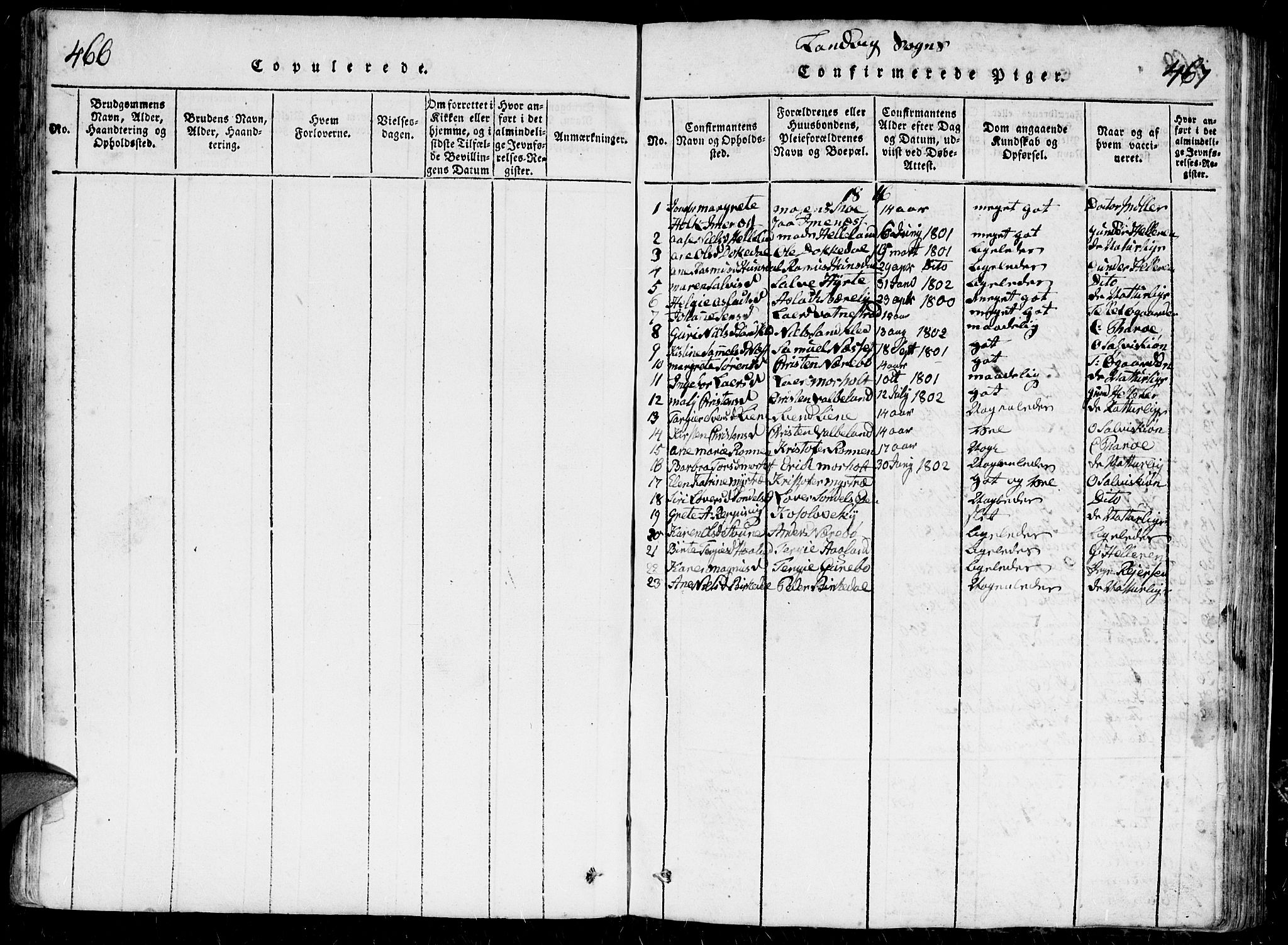 Hommedal sokneprestkontor, SAK/1111-0023/F/Fb/Fbb/L0003: Parish register (copy) no. B 3 /1, 1816-1850, p. 466-467