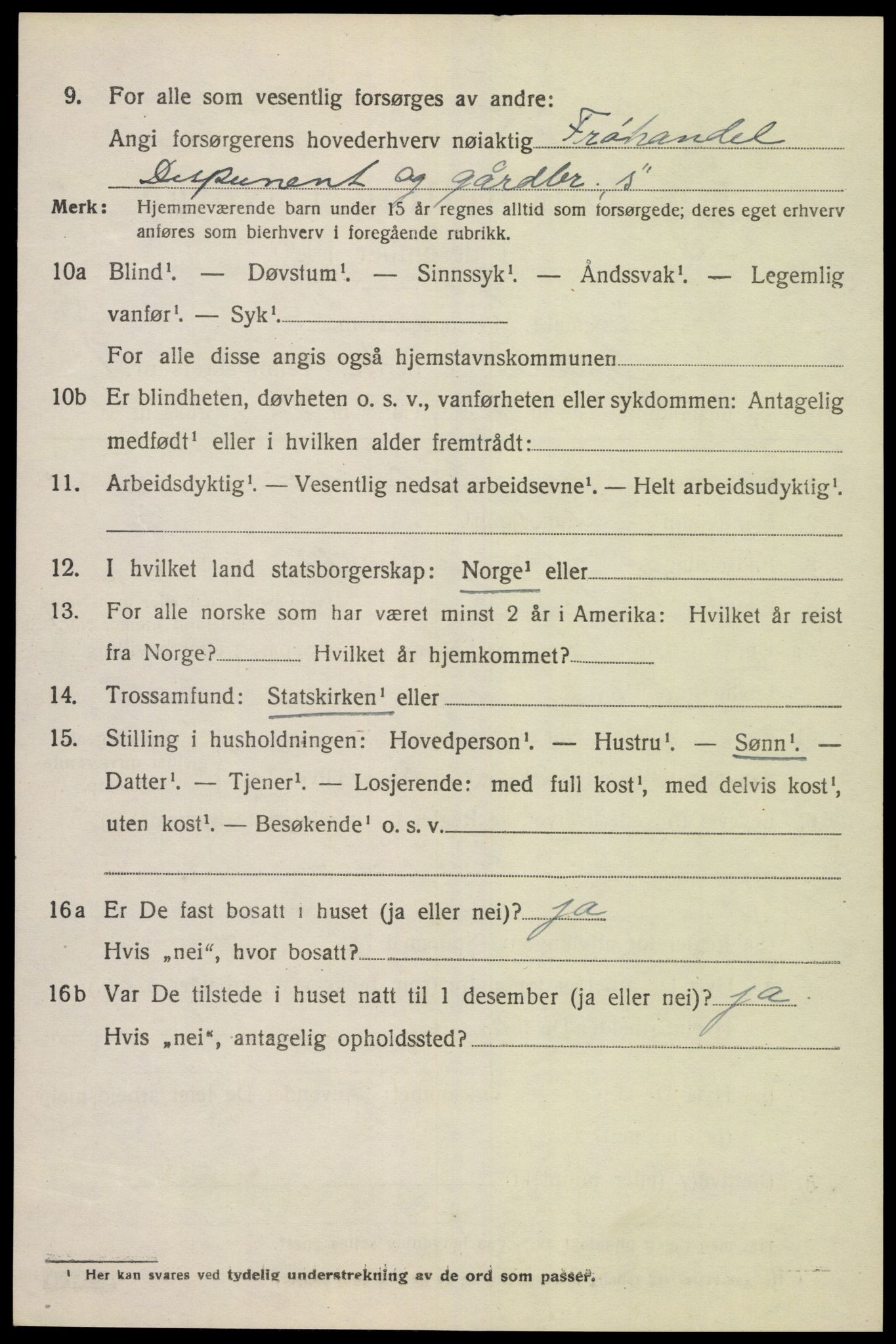 SAK, 1920 census for Lyngdal, 1920, p. 1340