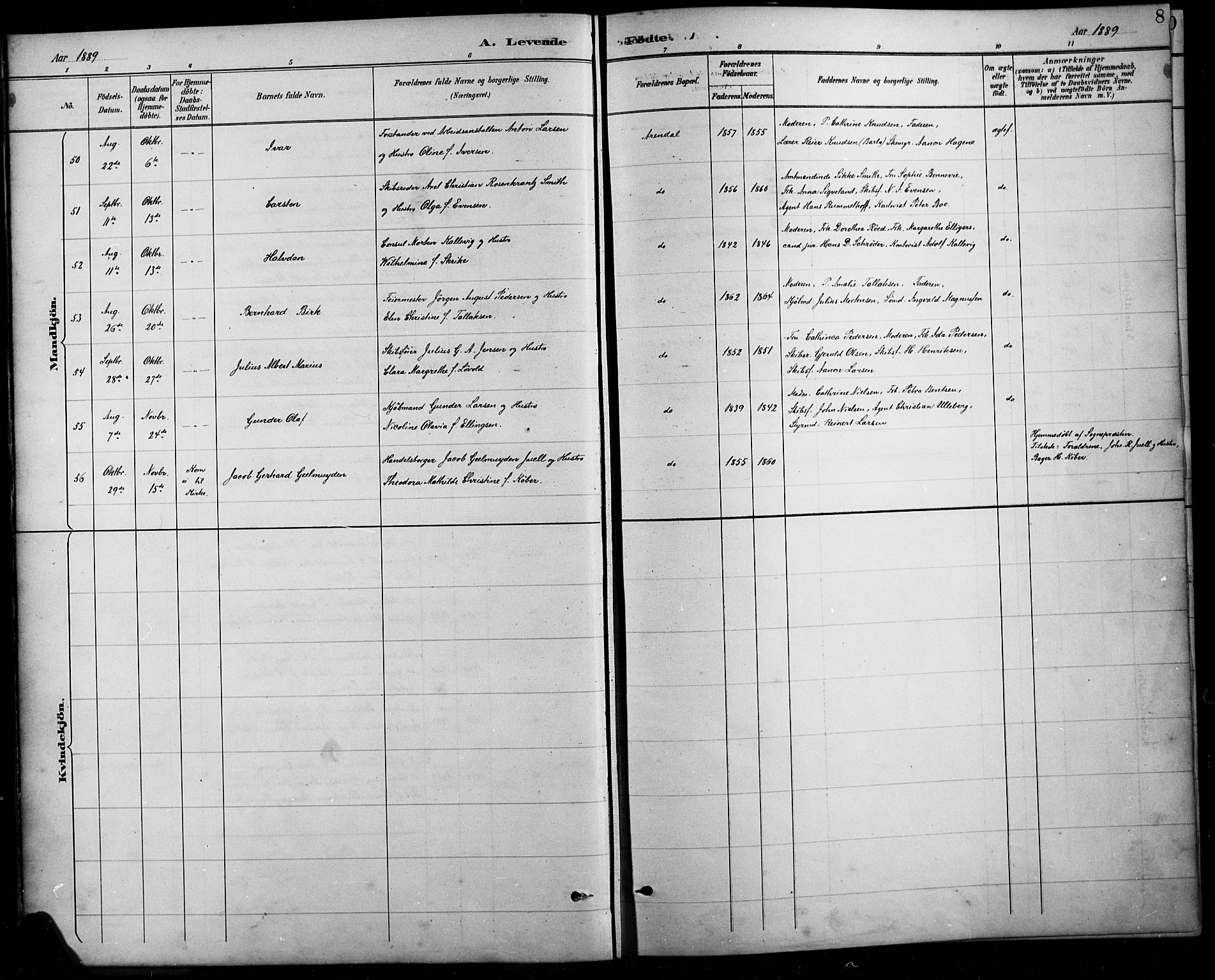 Arendal sokneprestkontor, Trefoldighet, AV/SAK-1111-0040/F/Fb/L0006: Parish register (copy) no. B 6, 1889-1916, p. 8