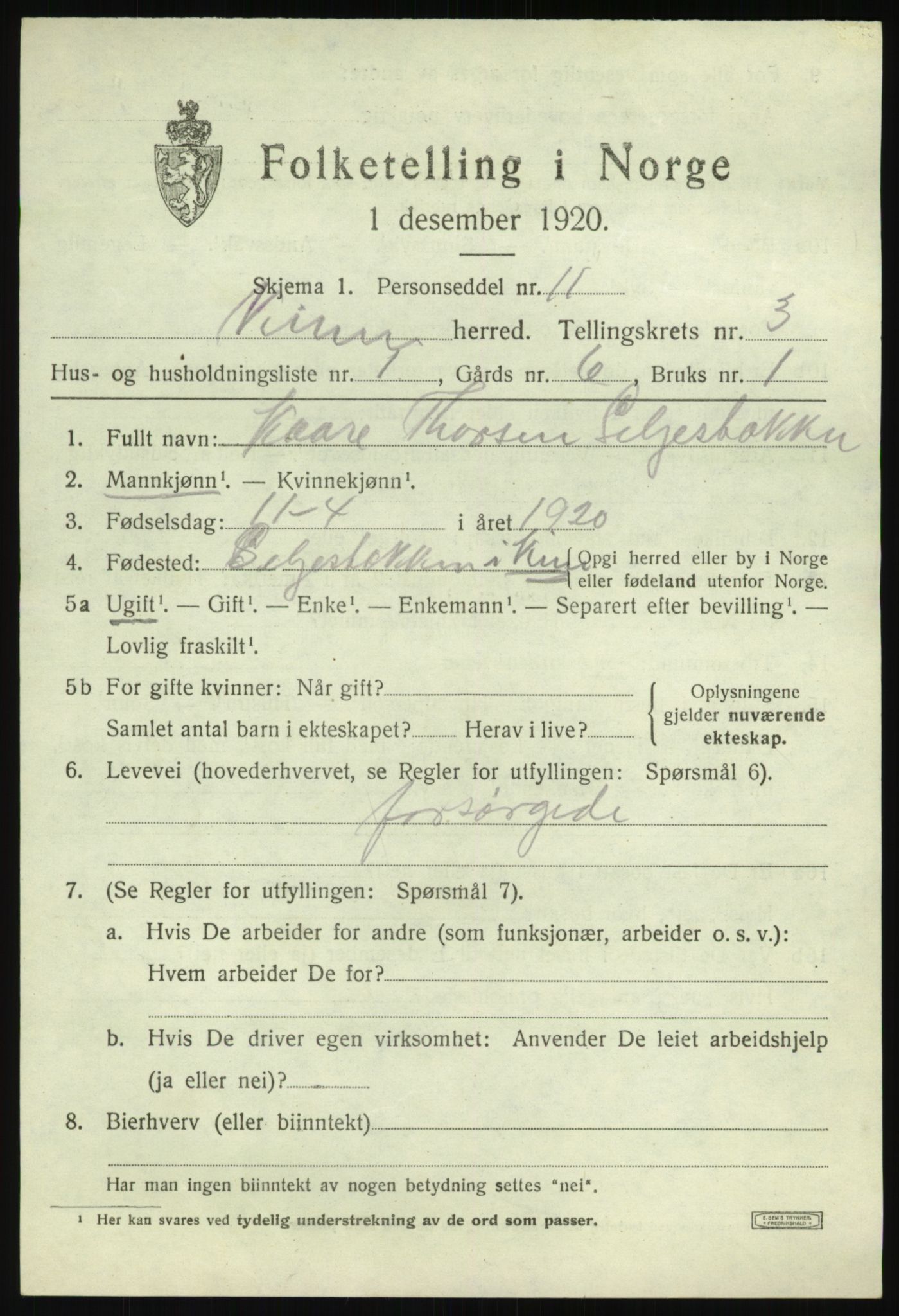 SAB, 1920 census for Kinn, 1920, p. 2275