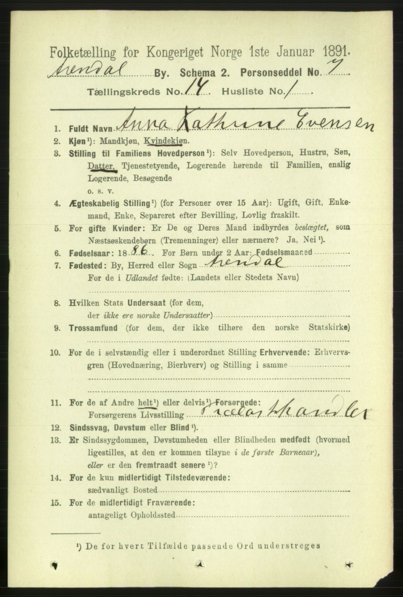 RA, 1891 census for 0903 Arendal, 1891, p. 4776