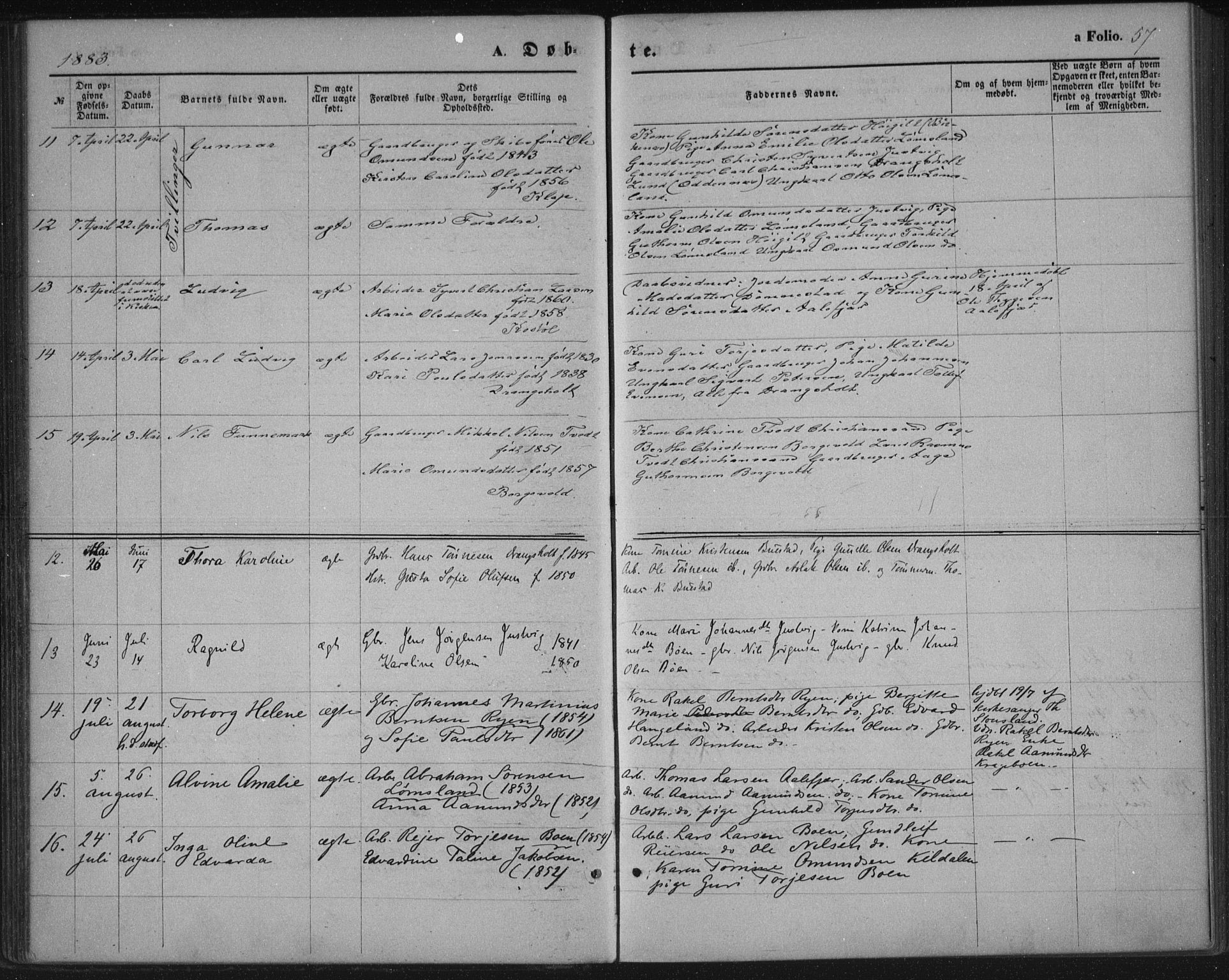 Tveit sokneprestkontor, AV/SAK-1111-0043/F/Fa/L0006: Parish register (official) no. A 6, 1872-1886, p. 57