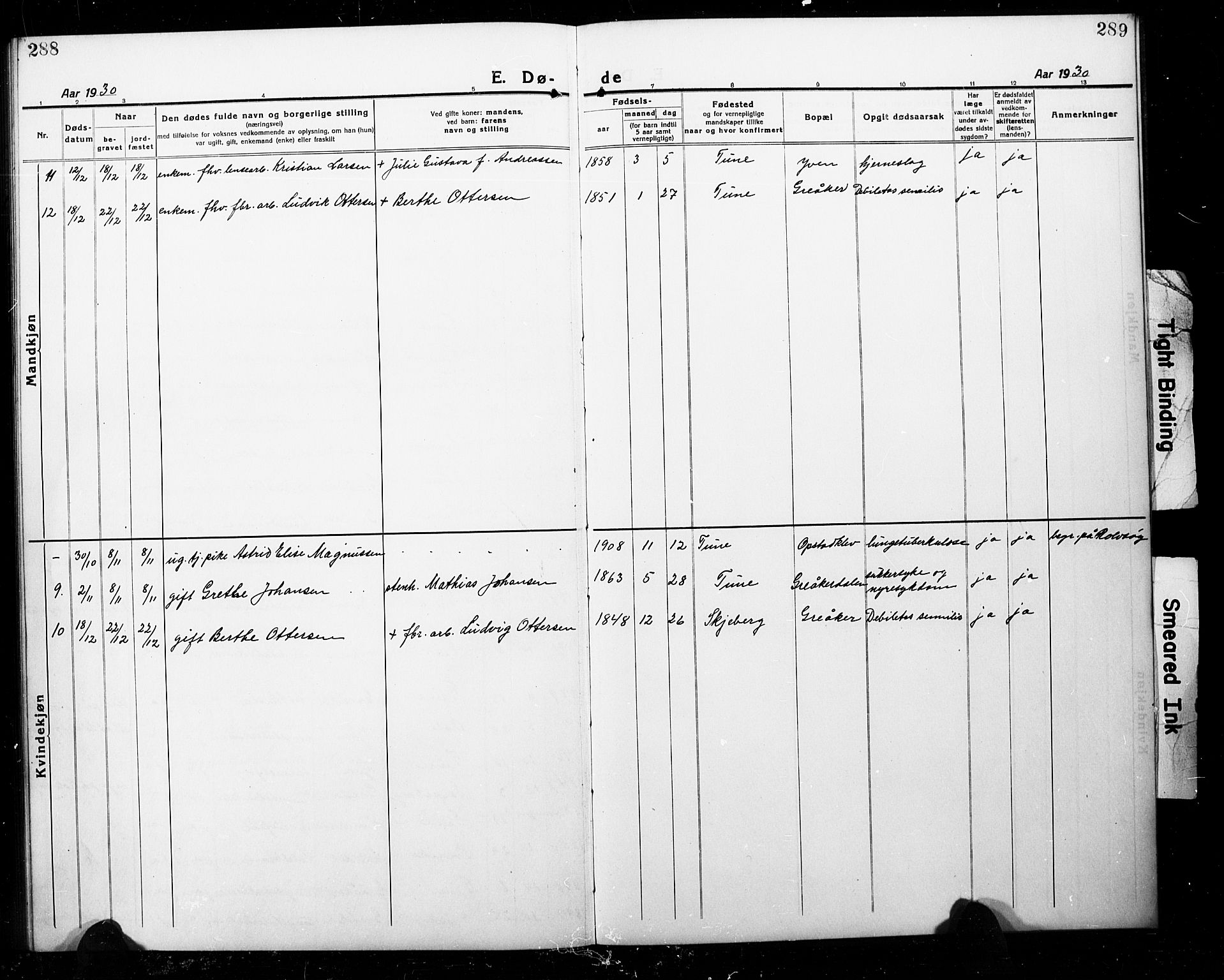 Tune prestekontor Kirkebøker, AV/SAO-A-2007/G/Gc/L0001: Parish register (copy) no. III 1, 1920-1930, p. 288-289