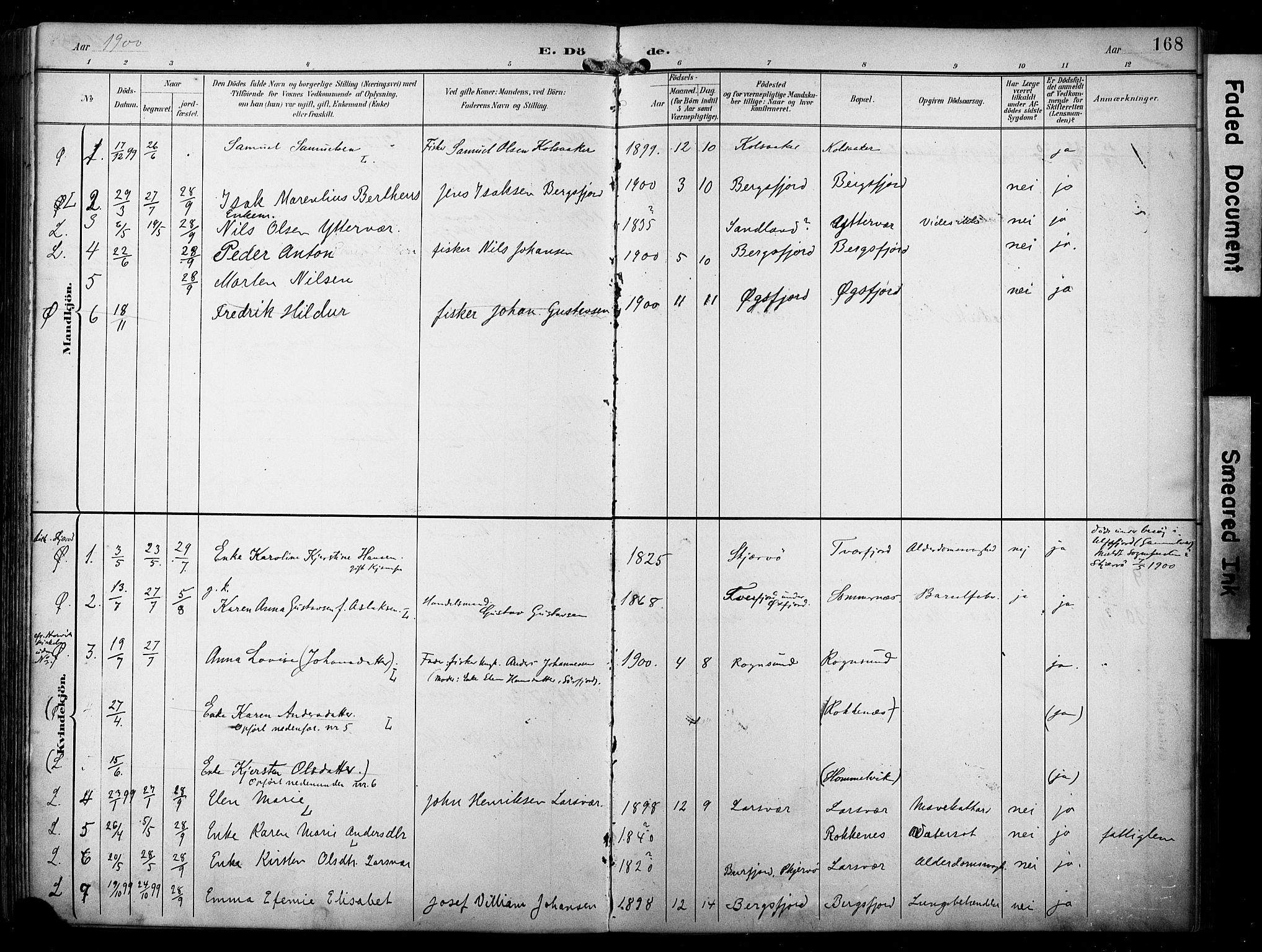 Loppa sokneprestkontor, SATØ/S-1339/H/Ha/L0009kirke: Parish register (official) no. 9, 1895-1909, p. 168