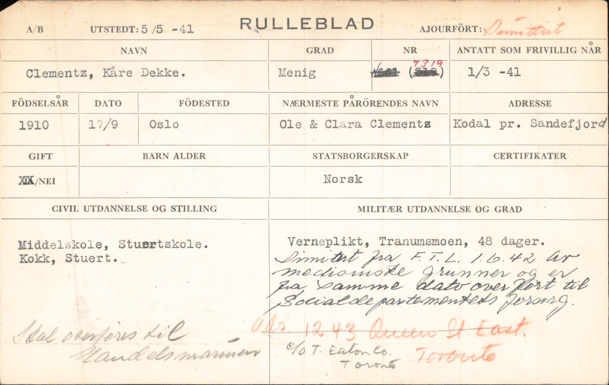 Forsvaret, Forsvarets overkommando/Luftforsvarsstaben, RA/RAFA-4079/P/Pa/L0024: Personellpapirer, 1910, p. 121