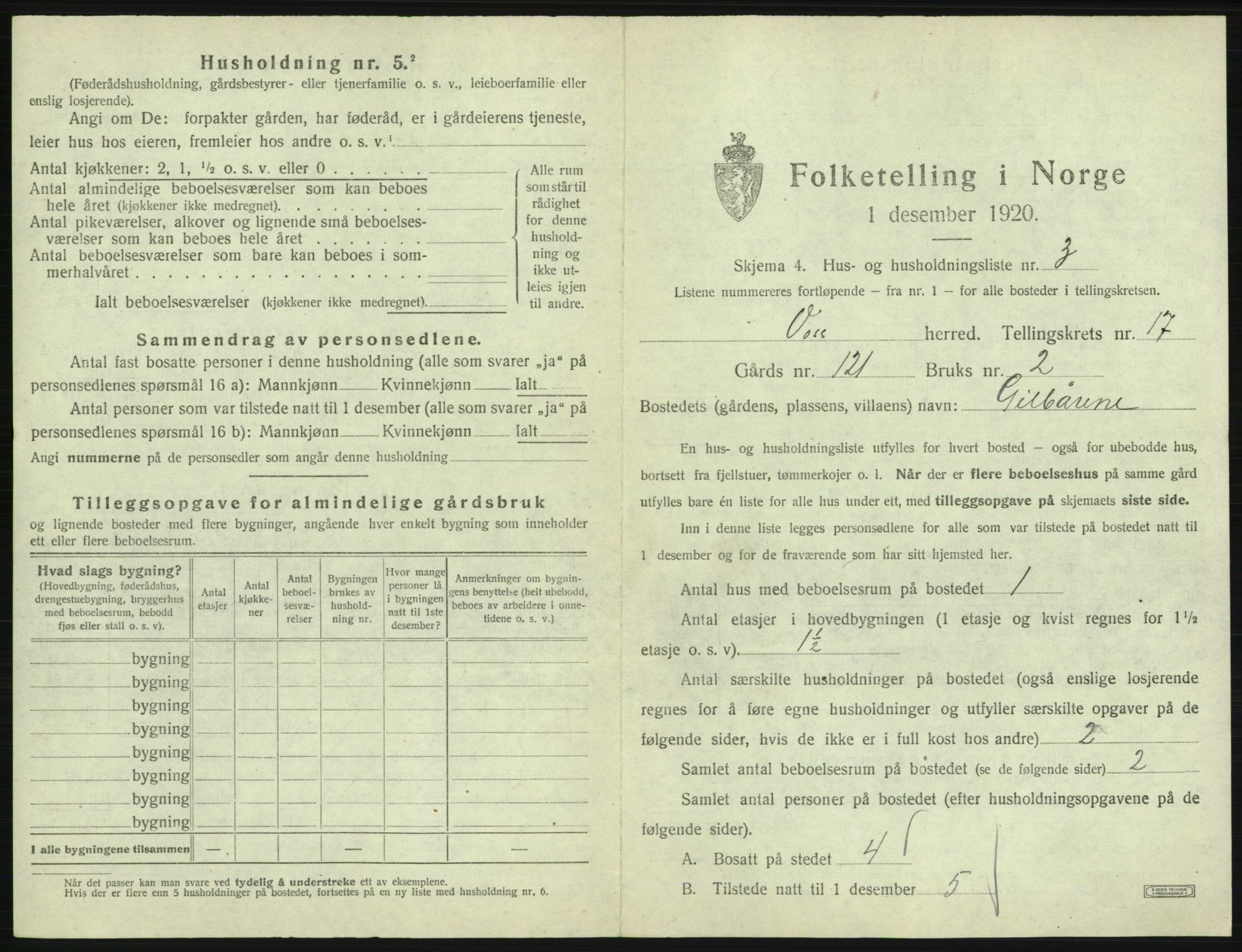 SAB, 1920 census for Voss, 1920, p. 1621