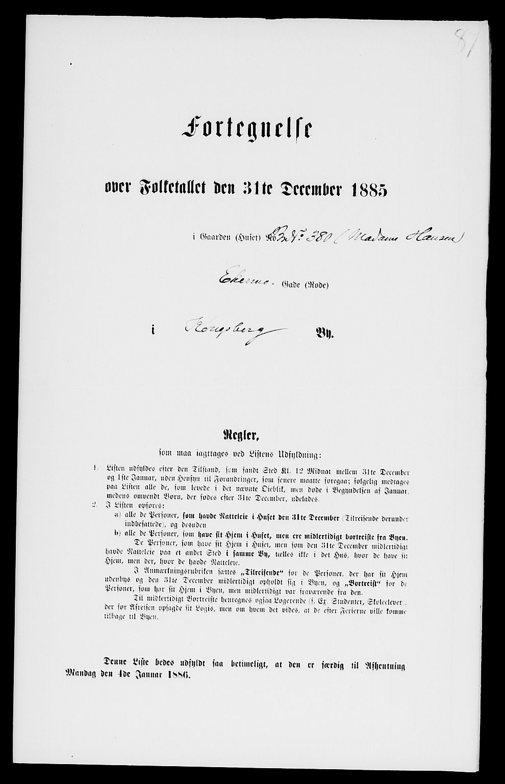 SAKO, 1885 census for 0604 Kongsberg, 1885, p. 853