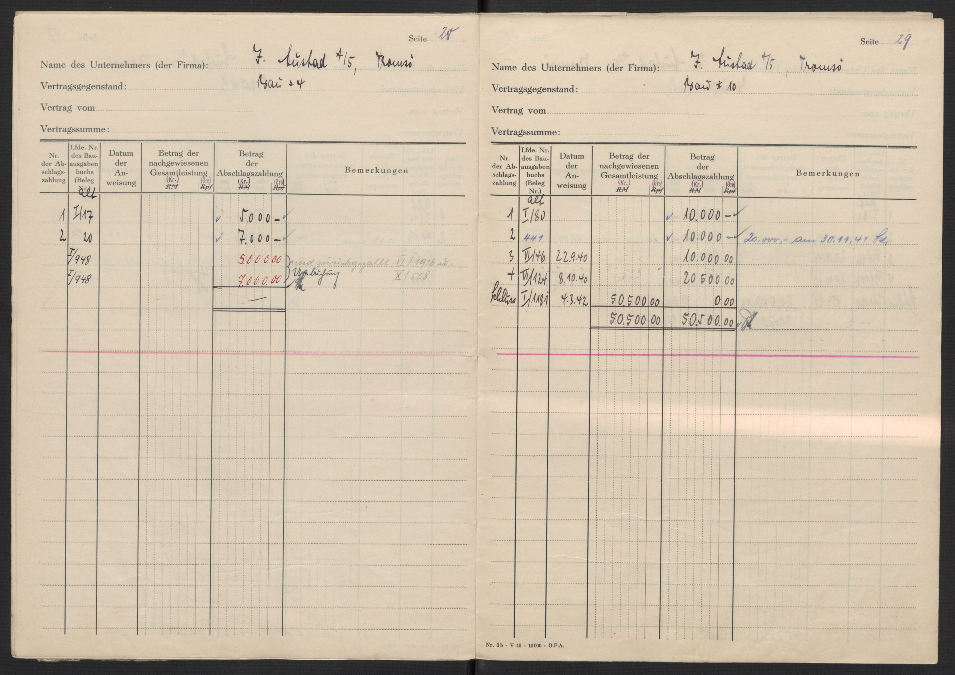 Tyske arkiver, Organisation Todt (OT), Einsatzgruppe Wiking, AV/RA-RAFA-2188/2/F/Fg/Fgb/L0005: Bltg. L.W. Bardufoss: Diverse regnskapsbøker, 1940