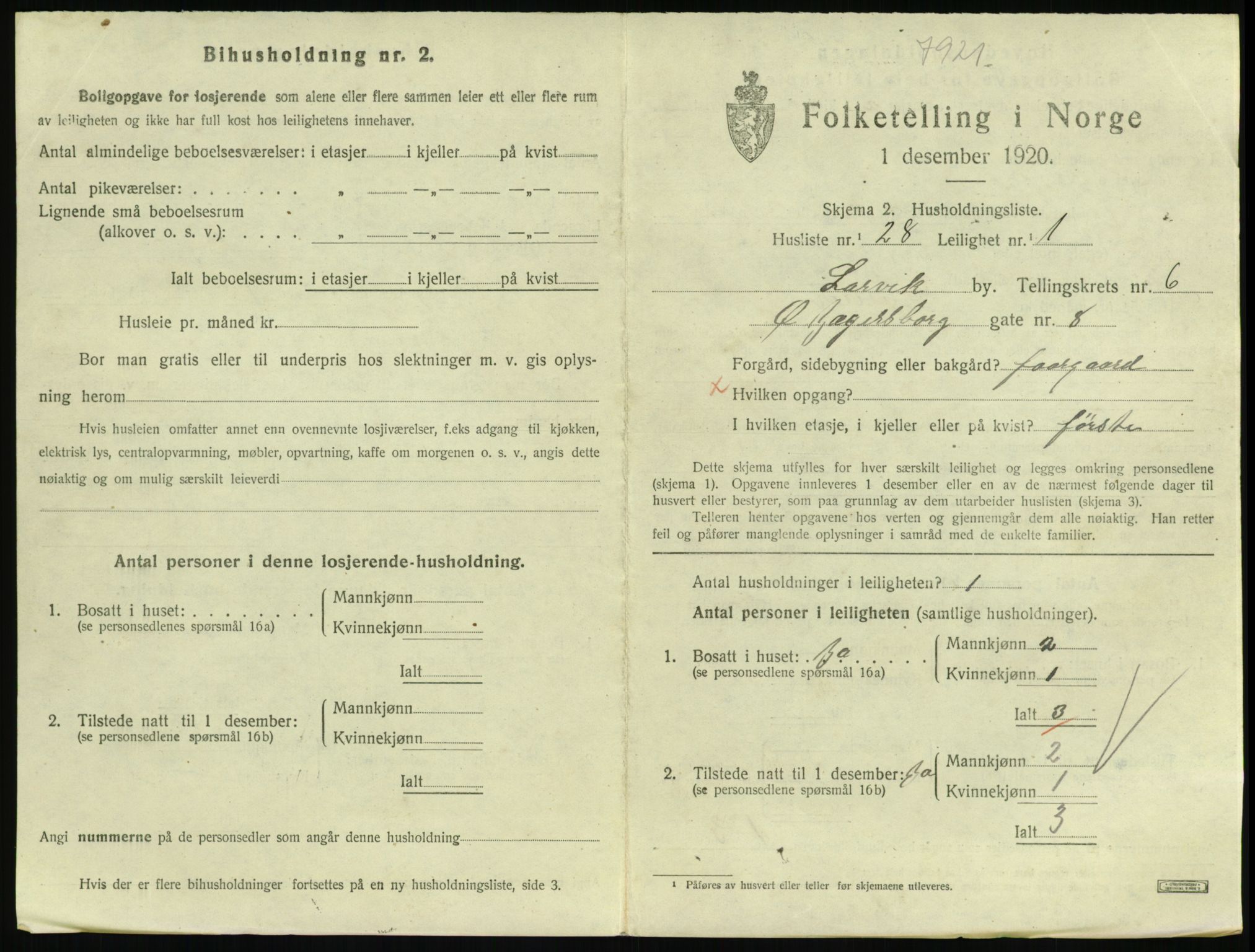 SAKO, 1920 census for Larvik, 1920, p. 5496