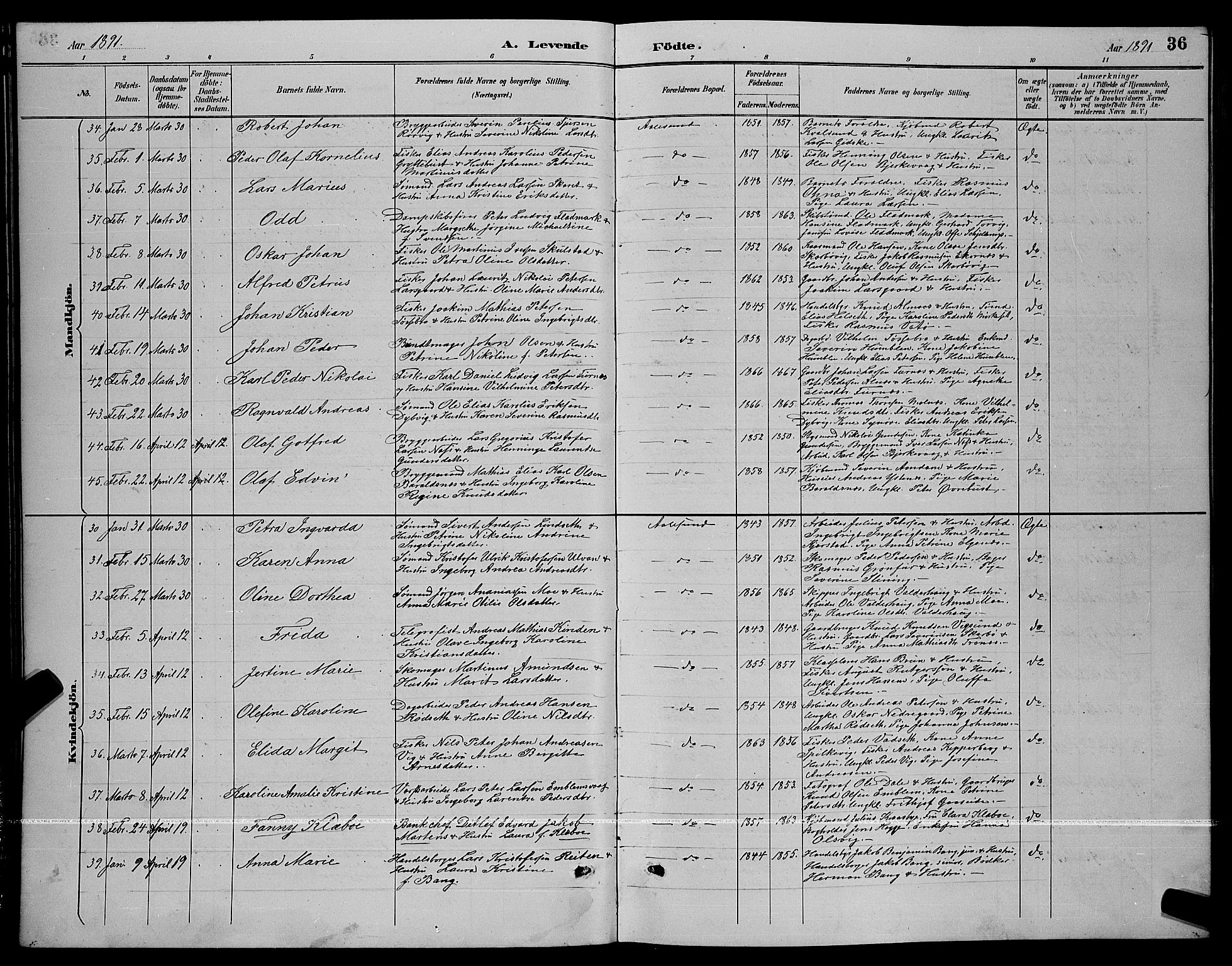 Ministerialprotokoller, klokkerbøker og fødselsregistre - Møre og Romsdal, AV/SAT-A-1454/529/L0467: Parish register (copy) no. 529C04, 1889-1897, p. 36