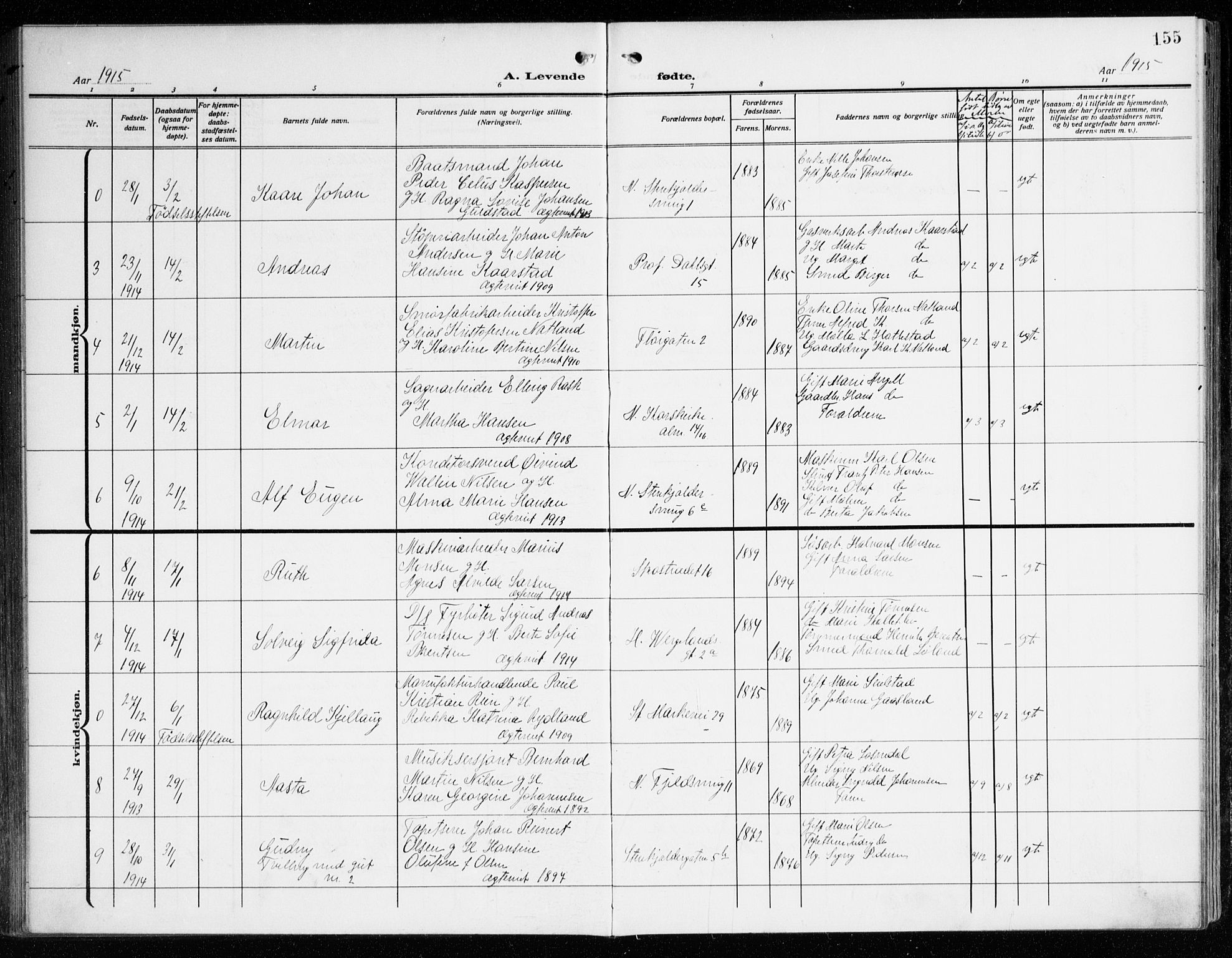 Korskirken sokneprestembete, AV/SAB-A-76101/H/Haa: Parish register (official) no. B 10, 1909-1923, p. 155