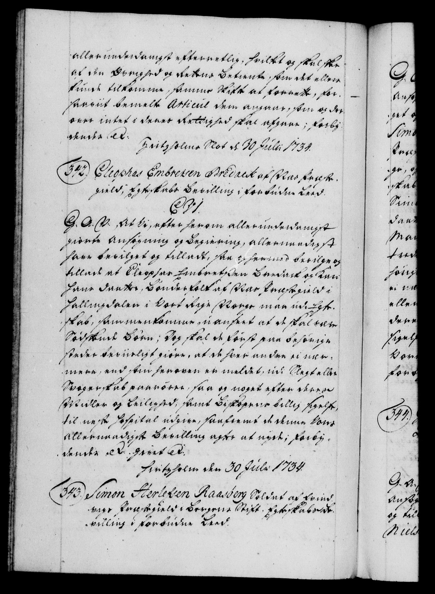 Danske Kanselli 1572-1799, AV/RA-EA-3023/F/Fc/Fca/Fcaa/L0028: Norske registre, 1733-1734, p. 558b