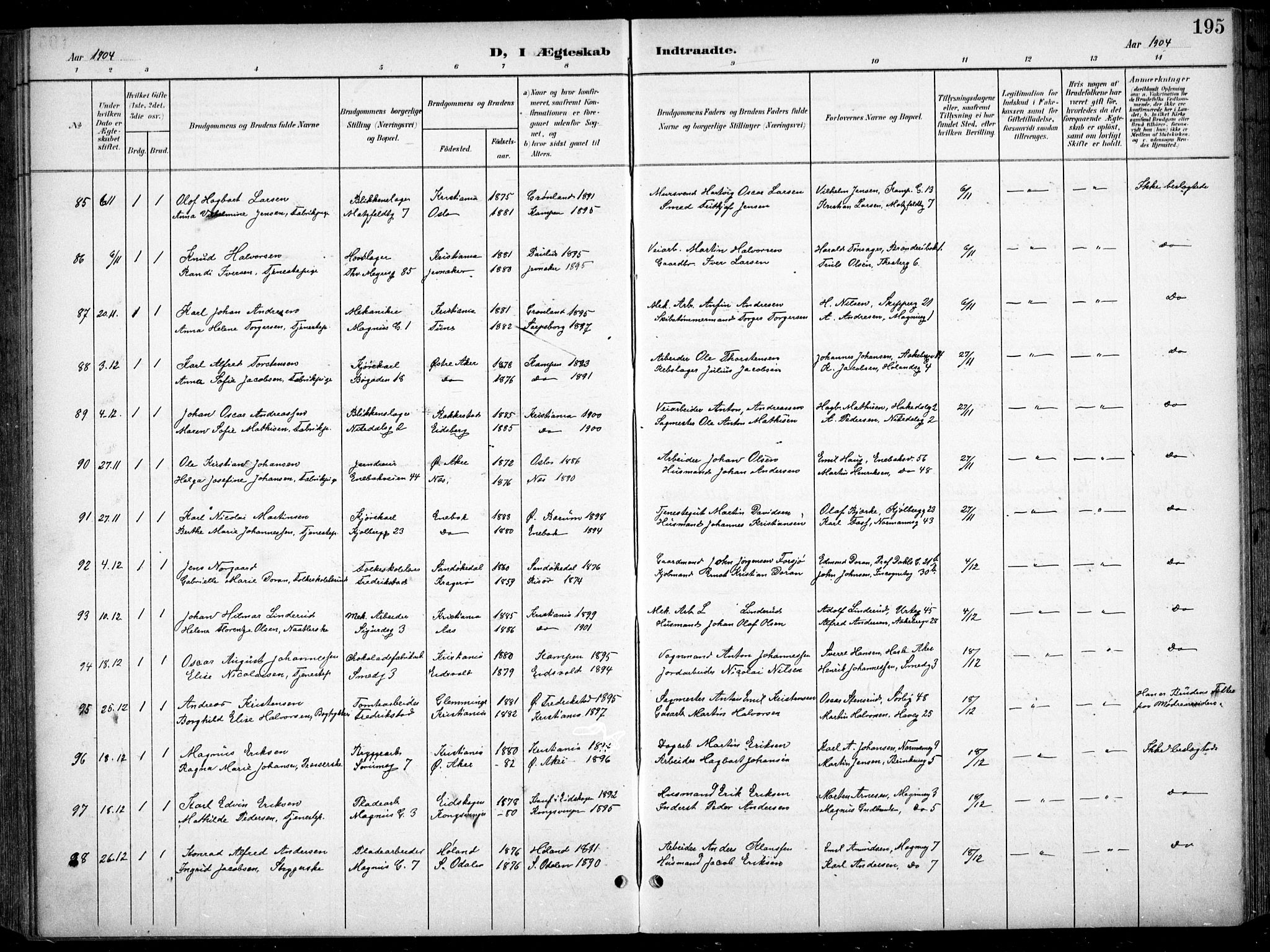 Kampen prestekontor Kirkebøker, AV/SAO-A-10853/F/Fa/L0009: Parish register (official) no. I 9, 1899-1911, p. 195