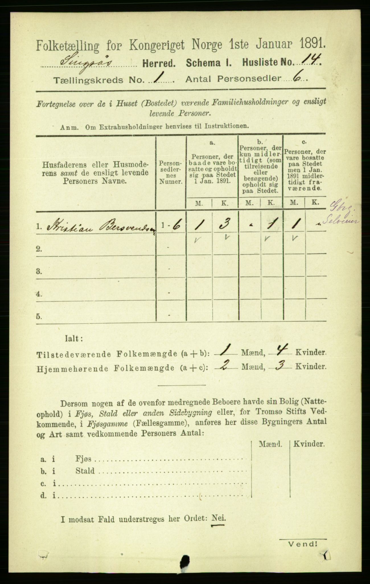 RA, 1891 census for 1646 Singsås, 1891, p. 43