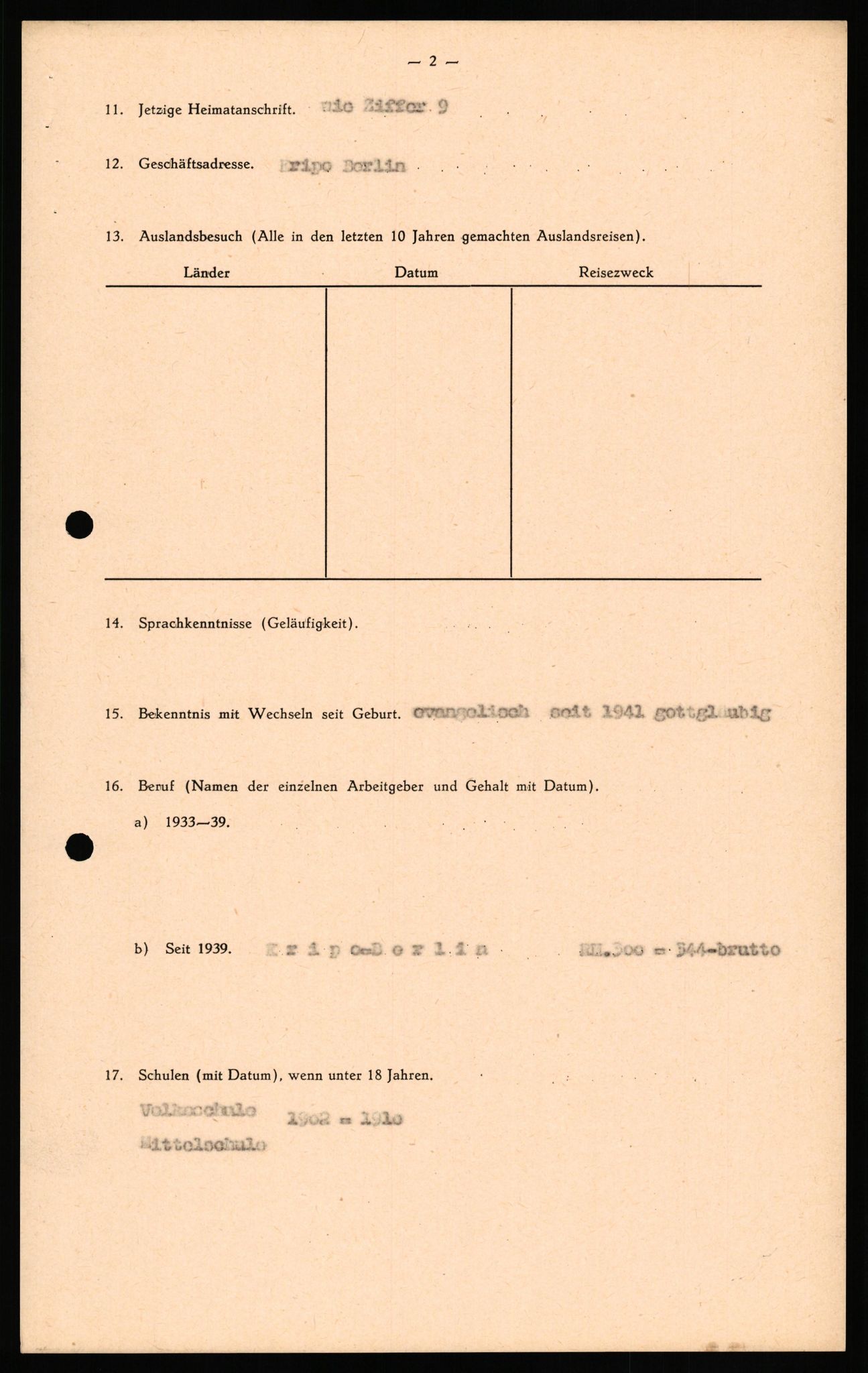 Forsvaret, Forsvarets overkommando II, AV/RA-RAFA-3915/D/Db/L0034: CI Questionaires. Tyske okkupasjonsstyrker i Norge. Tyskere., 1945-1946, p. 107