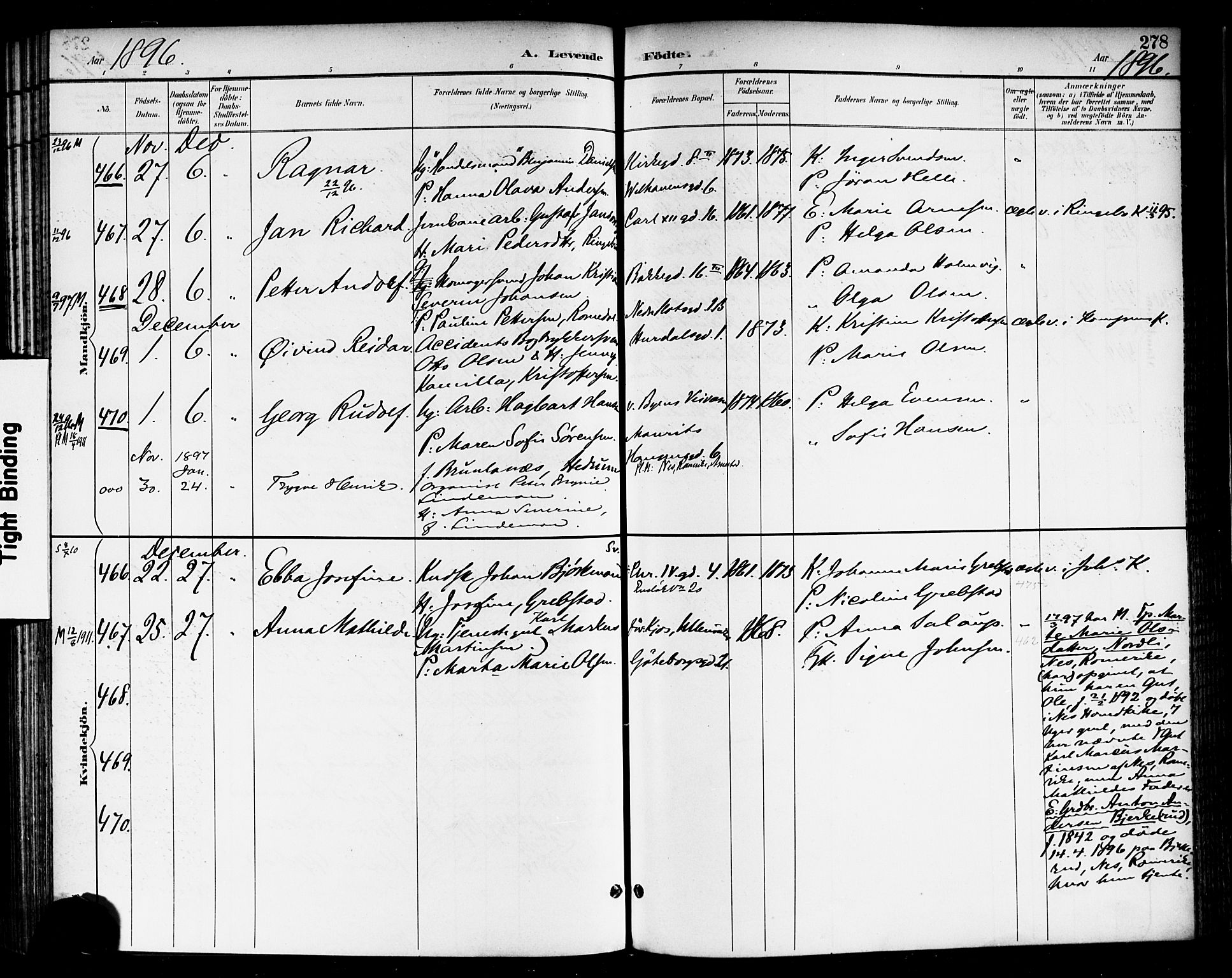 Rikshospitalet prestekontor Kirkebøker, AV/SAO-A-10309b/F/L0009: Parish register (official) no. 9, 1894-1897, p. 278