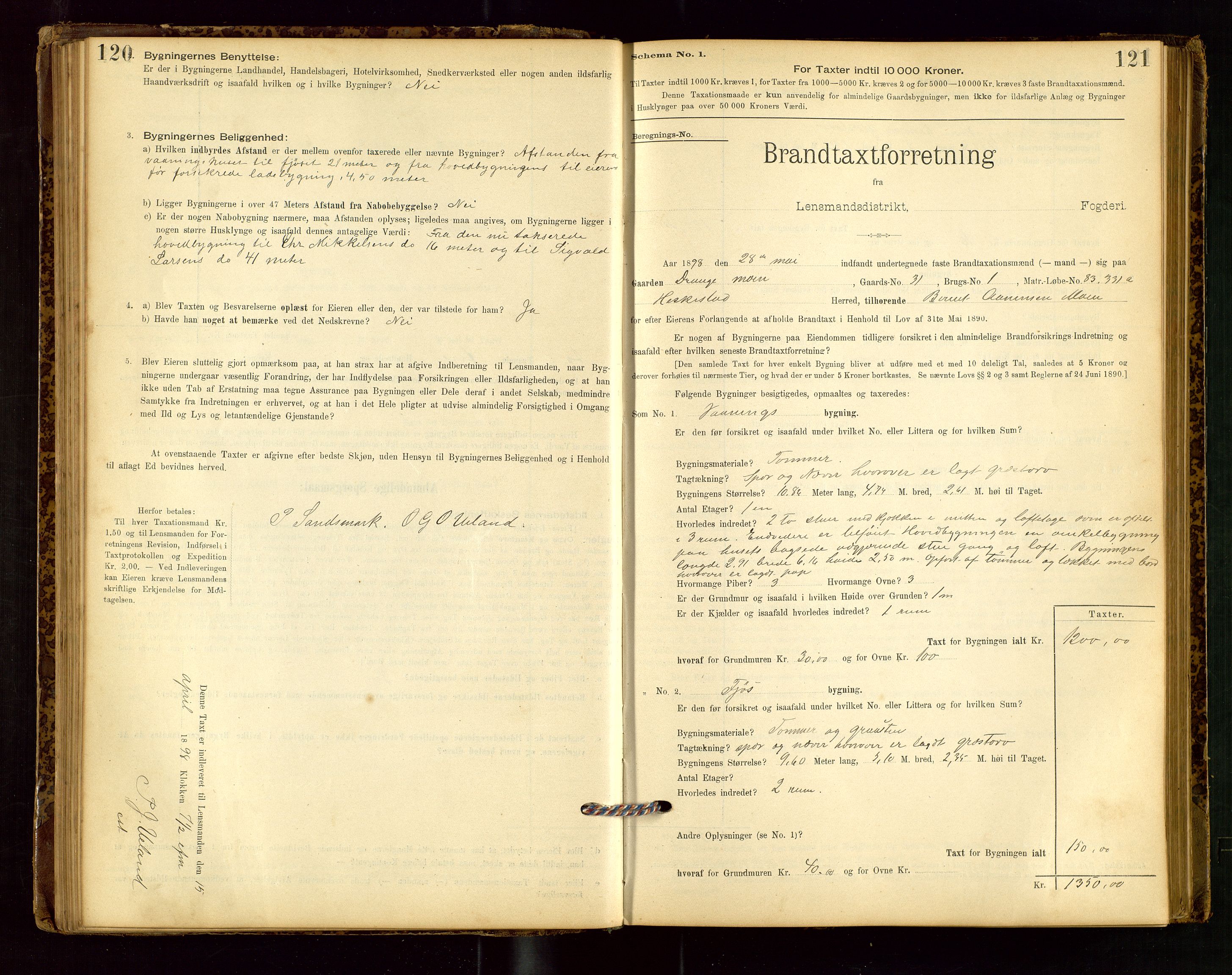 Heskestad lensmannskontor, SAST/A-100304/Gob/L0001: "Brandtaxationsprotokol", 1894-1915, p. 120-121