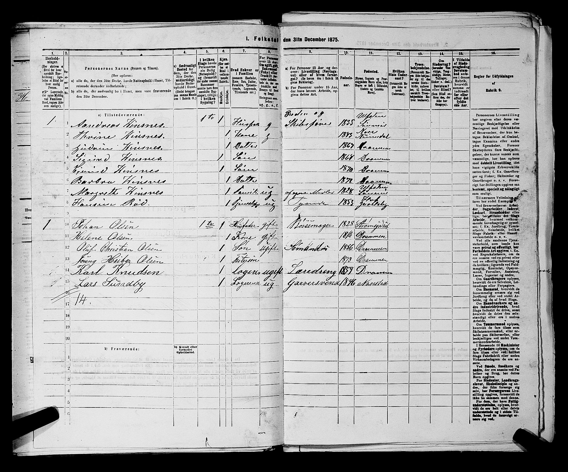 SAKO, 1875 census for 0602 Drammen, 1875, p. 1726