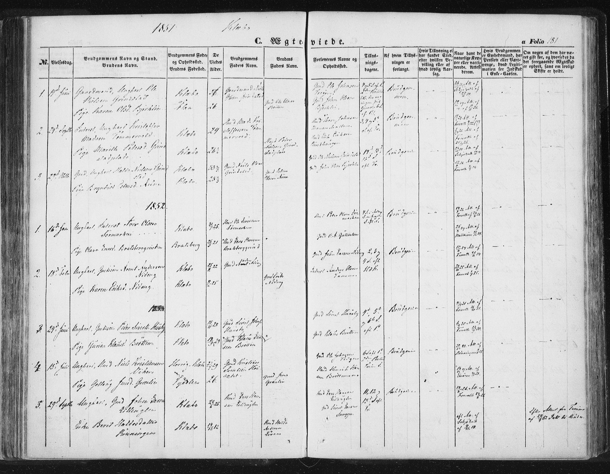 Ministerialprotokoller, klokkerbøker og fødselsregistre - Sør-Trøndelag, SAT/A-1456/618/L0441: Parish register (official) no. 618A05, 1843-1862, p. 181