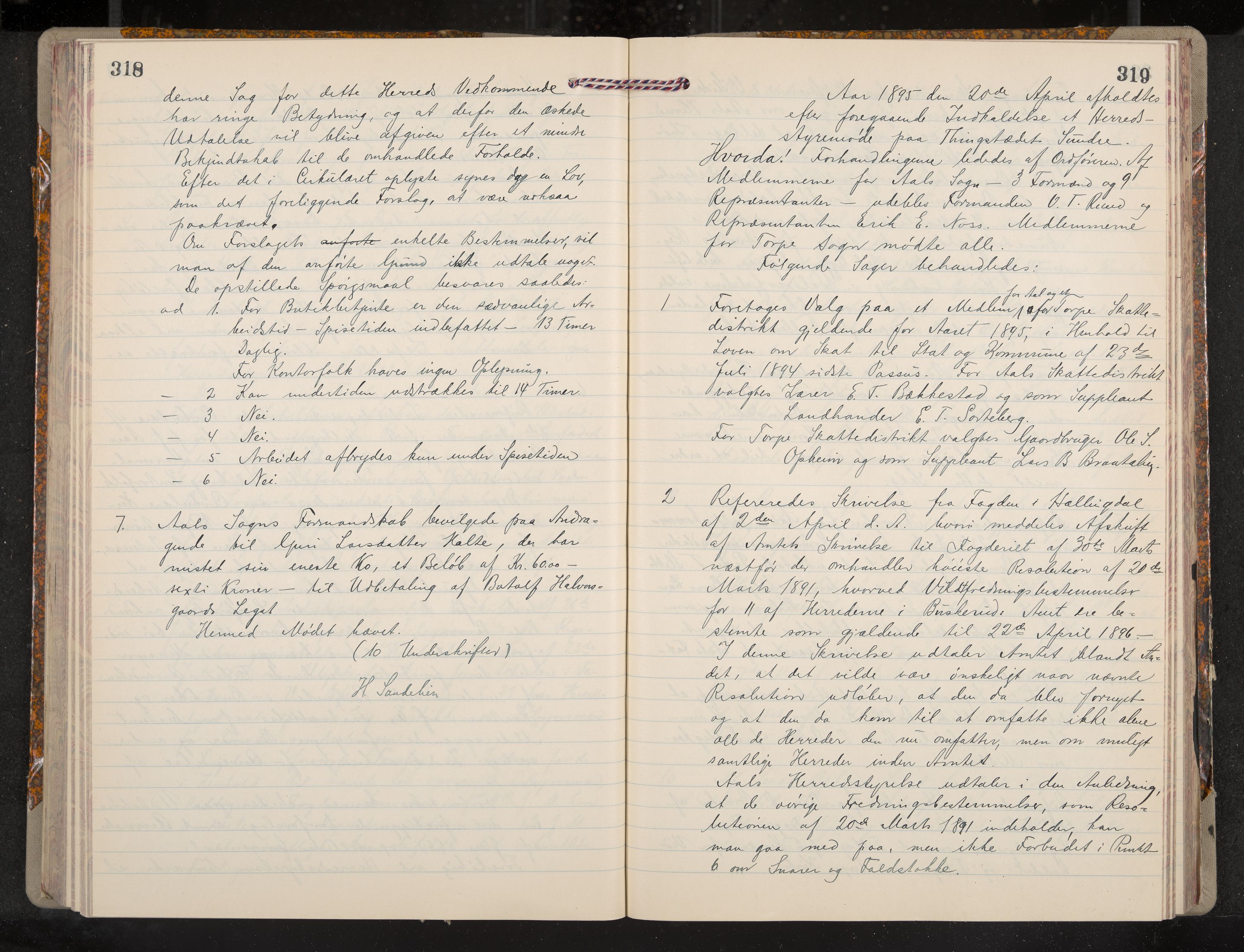 Ål formannskap og sentraladministrasjon, IKAK/0619021/A/Aa/L0004: Utskrift av møtebok, 1881-1901, p. 318-319