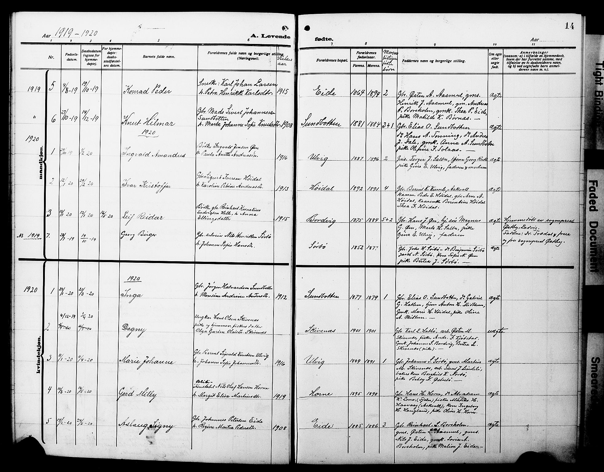 Hyllestad sokneprestembete, SAB/A-80401: Parish register (copy) no. C 4, 1914-1927, p. 14
