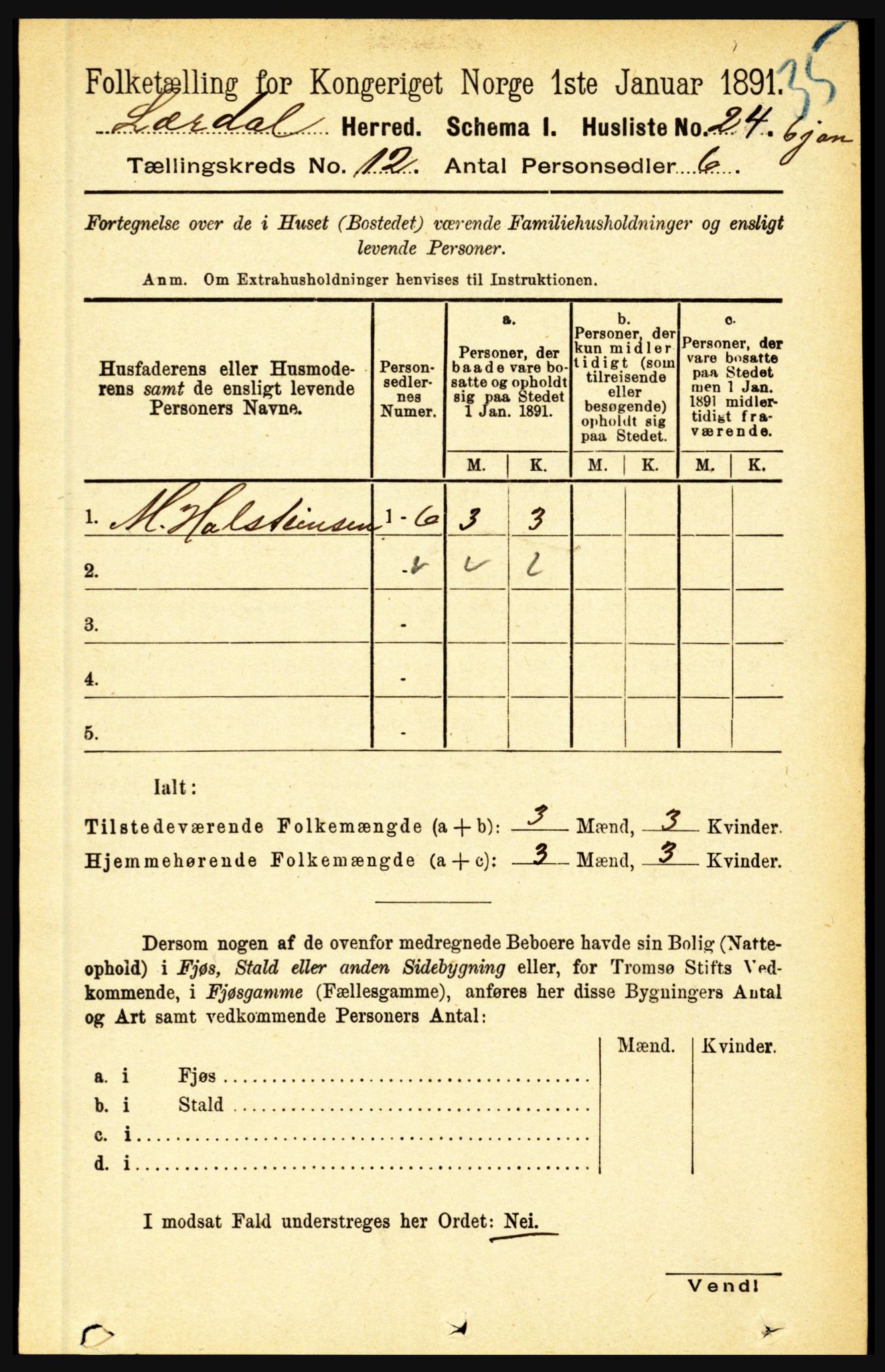 RA, 1891 census for 1422 Lærdal, 1891, p. 2542