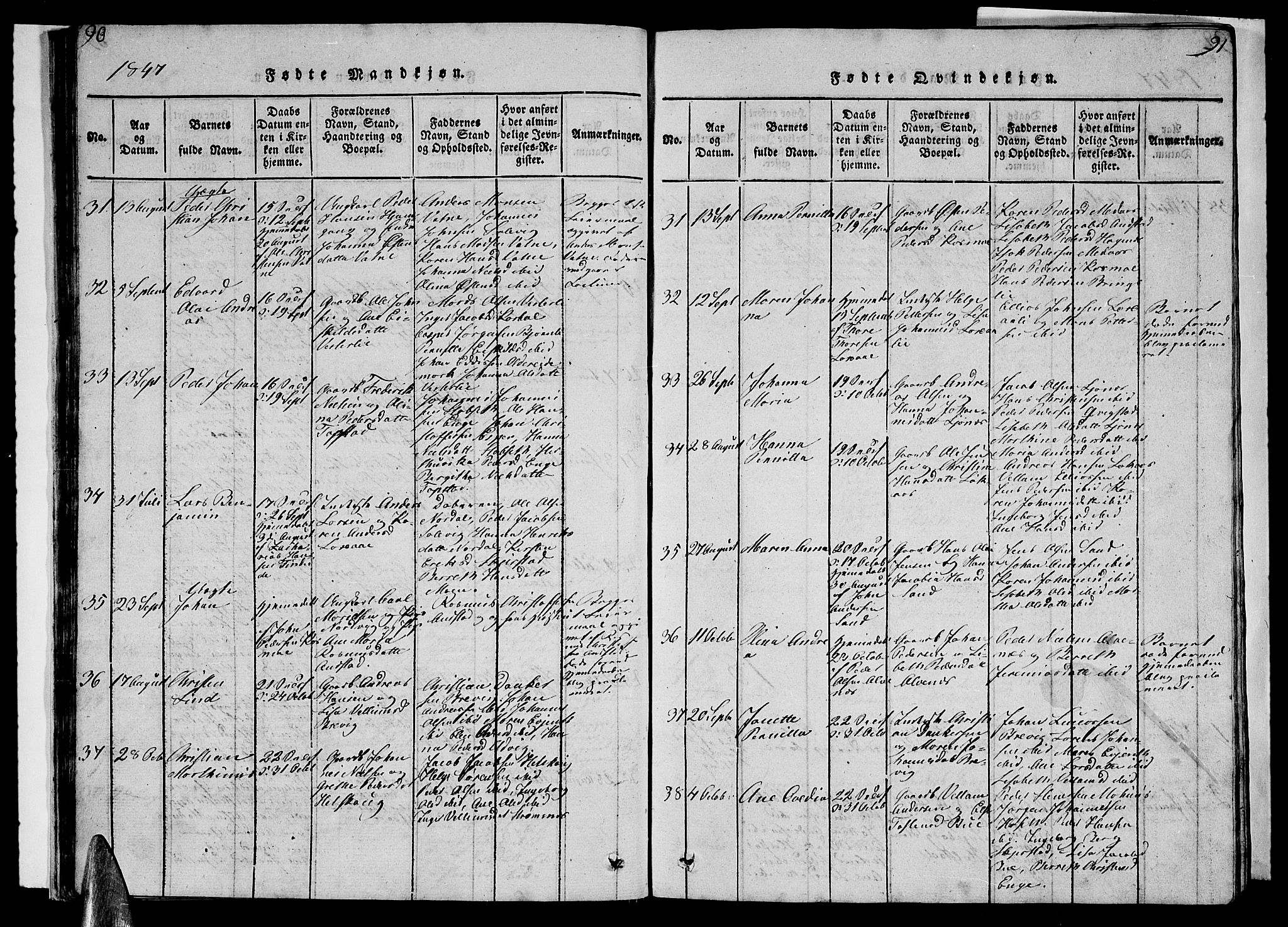 Ministerialprotokoller, klokkerbøker og fødselsregistre - Nordland, AV/SAT-A-1459/852/L0752: Parish register (copy) no. 852C03, 1840-1855, p. 90-91