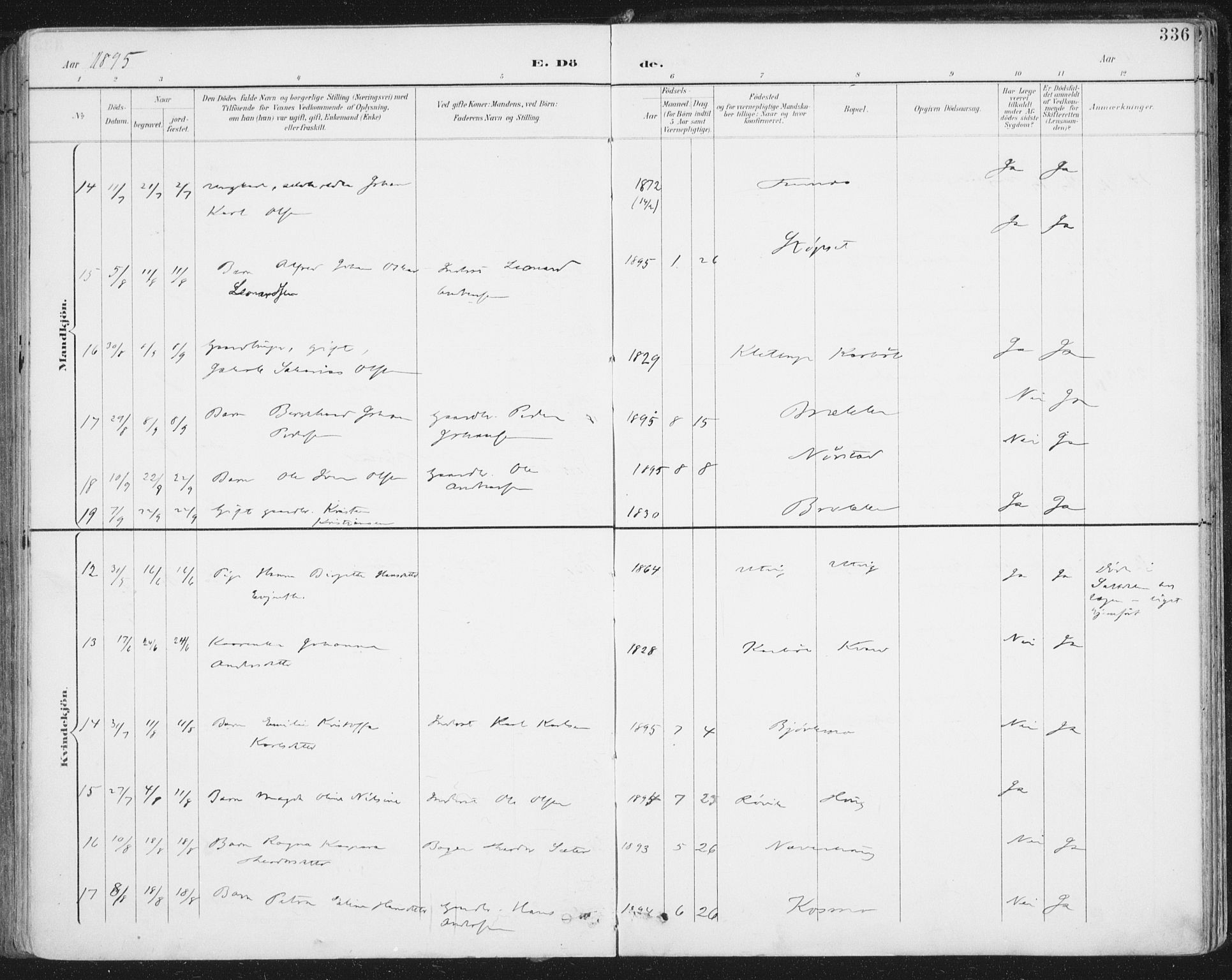 Ministerialprotokoller, klokkerbøker og fødselsregistre - Nordland, AV/SAT-A-1459/852/L0741: Parish register (official) no. 852A11, 1894-1917, p. 336