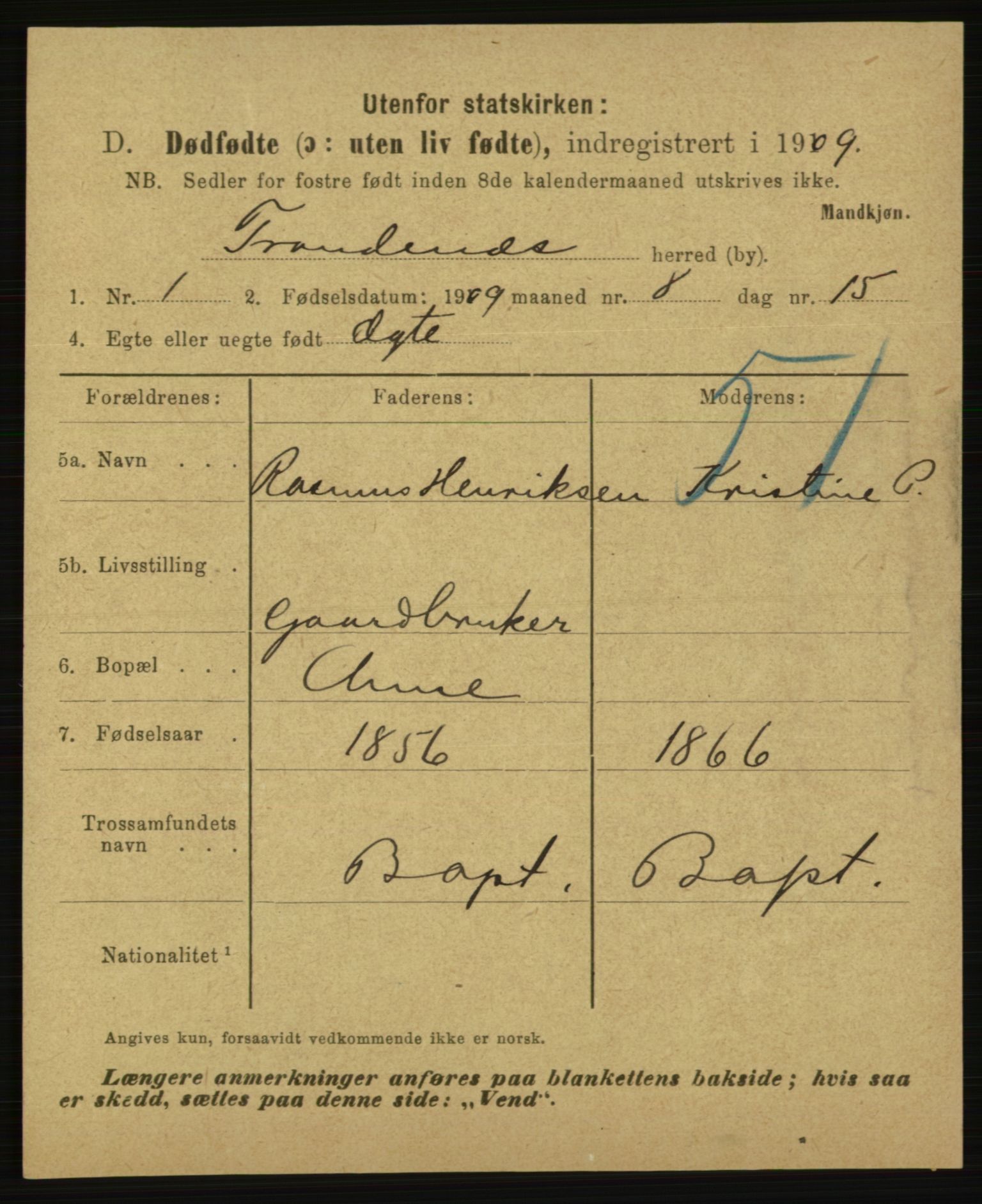 Statistisk sentralbyrå, Sosiodemografiske emner, Befolkning, AV/RA-S-2228/E/L0005: Fødte, gifte, døde dissentere., 1907, p. 3055