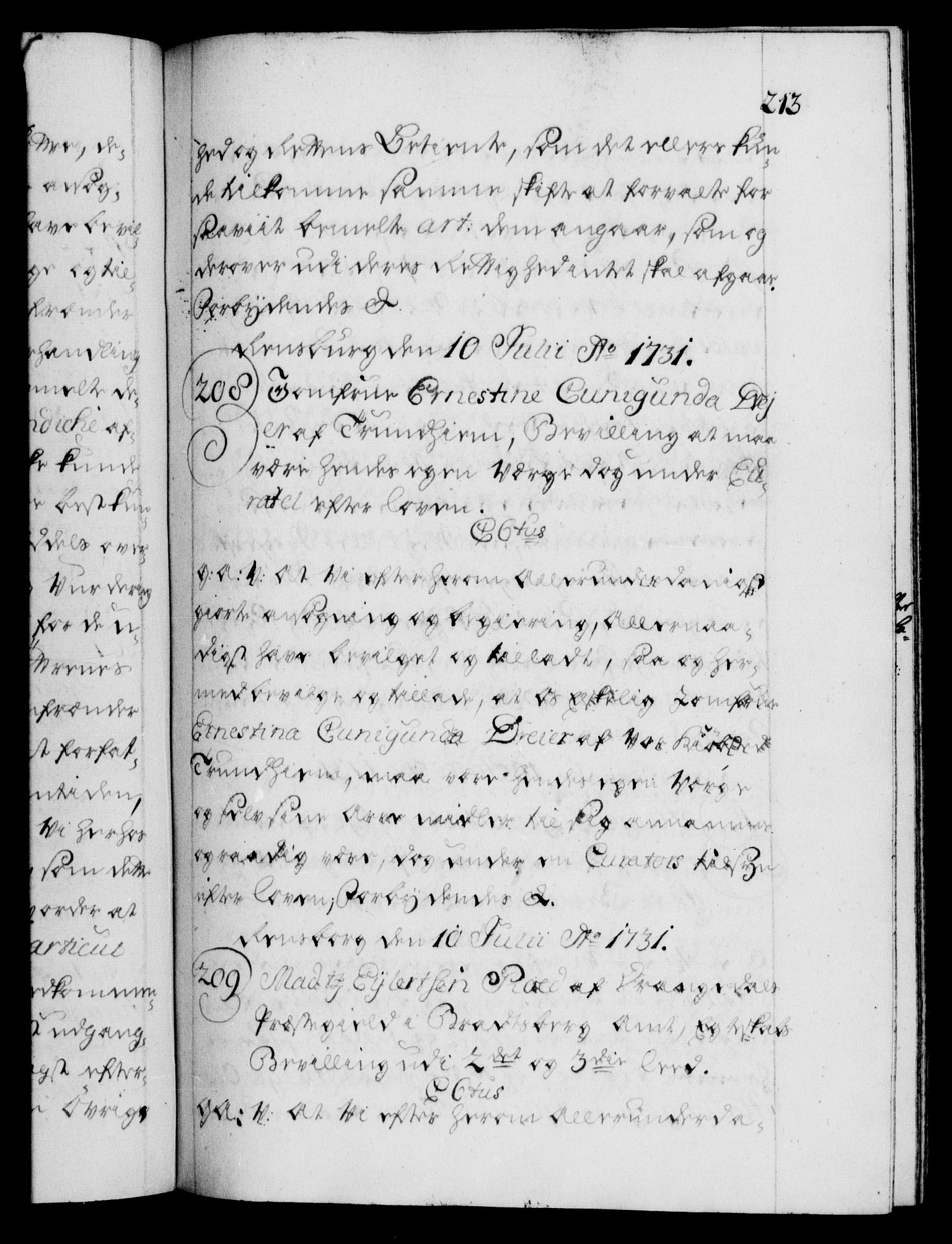 Danske Kanselli 1572-1799, AV/RA-EA-3023/F/Fc/Fca/Fcaa/L0027: Norske registre, 1730-1732, p. 213a