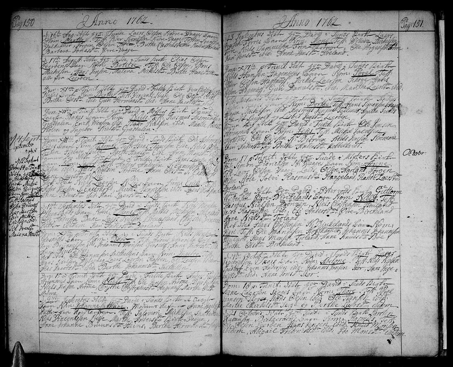 Sund sokneprestembete, SAB/A-99930: Parish register (official) no. A 4, 1748-1769, p. 150-151