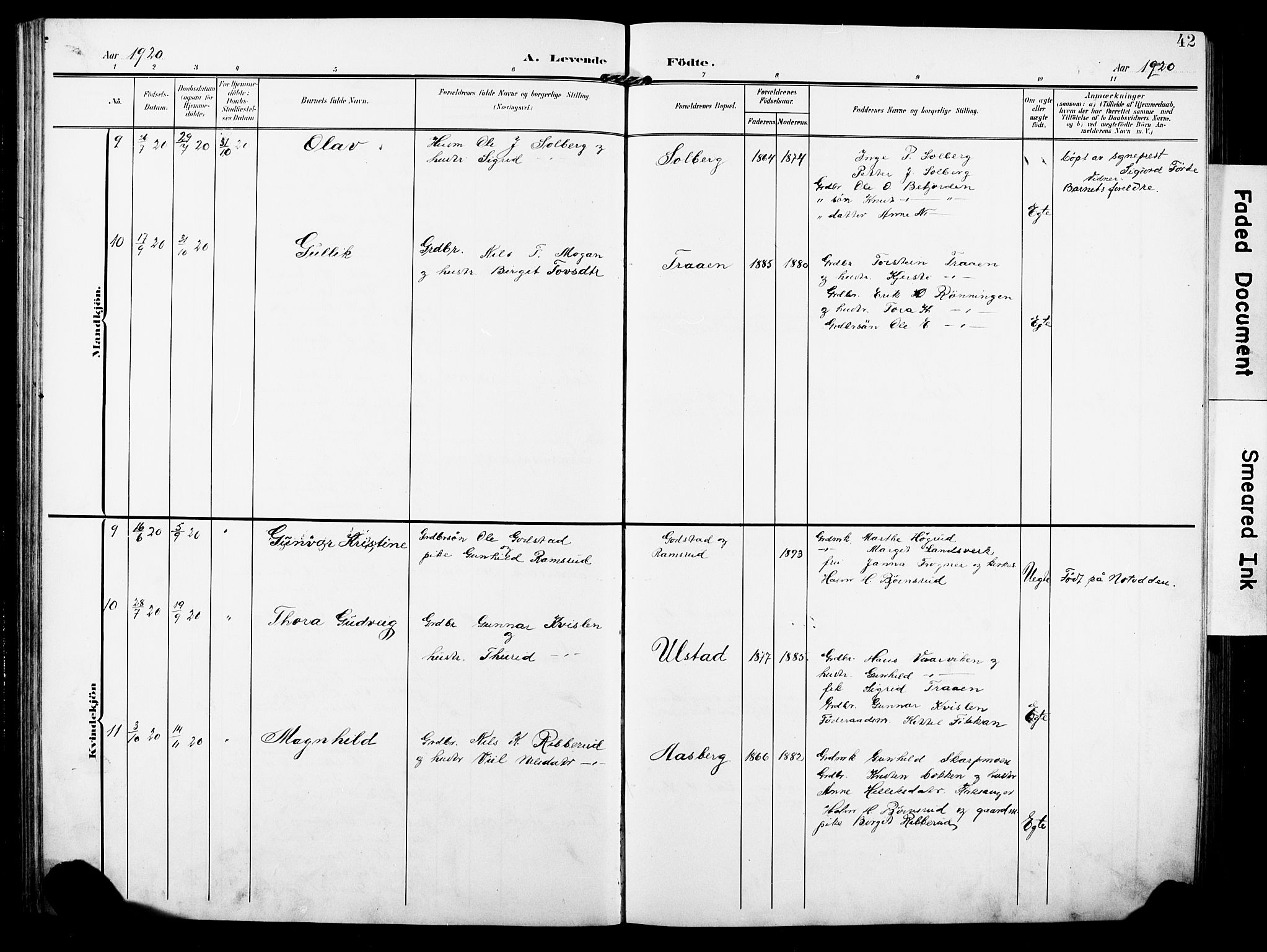Rollag kirkebøker, SAKO/A-240/G/Ga/L0005: Parish register (copy) no. I 5, 1904-1932, p. 42