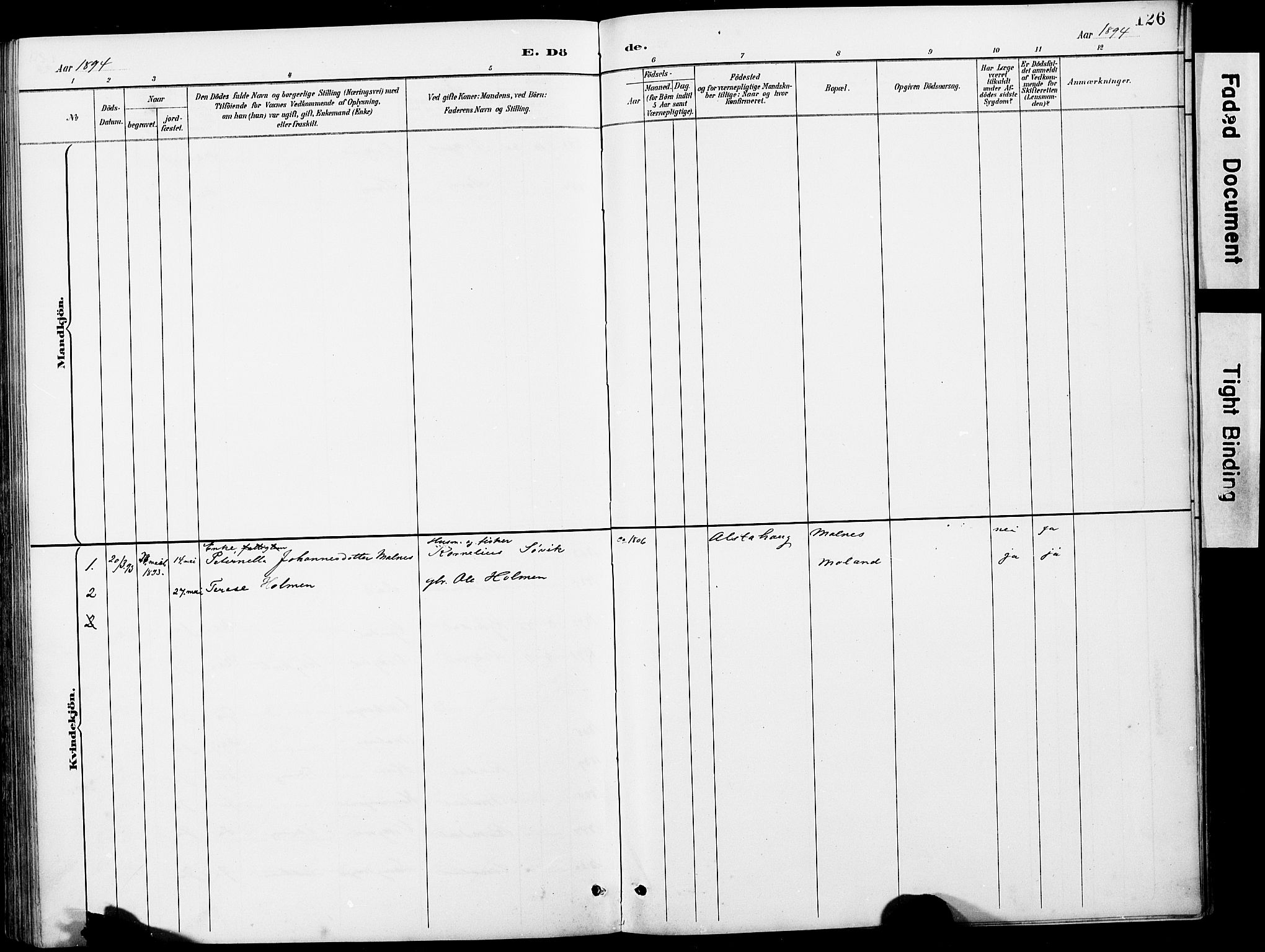 Ministerialprotokoller, klokkerbøker og fødselsregistre - Nordland, AV/SAT-A-1459/884/L1197: Parish register (copy) no. 884C03, 1888-1926, p. 126