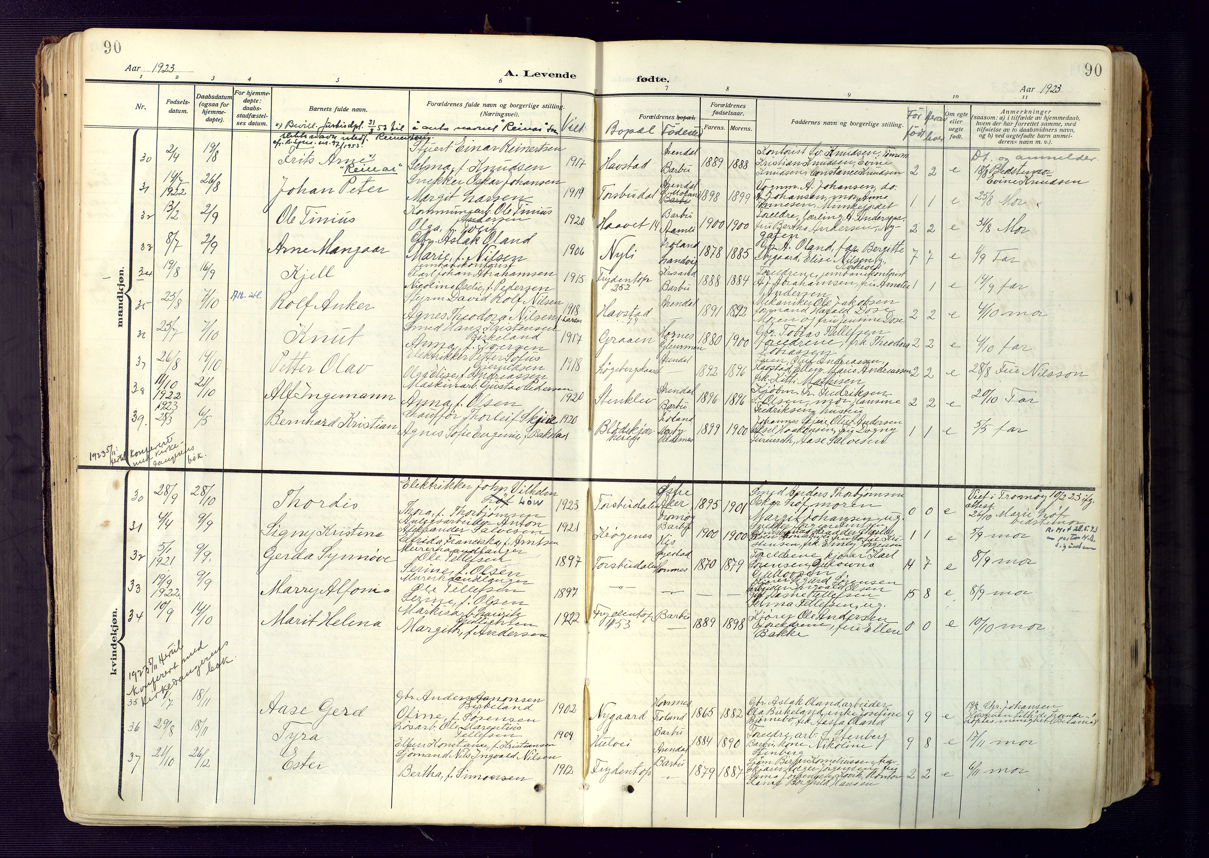 Barbu sokneprestkontor, AV/SAK-1111-0003/F/Fa/L0006: Parish register (official) no. A 6, 1910-1929, p. 90