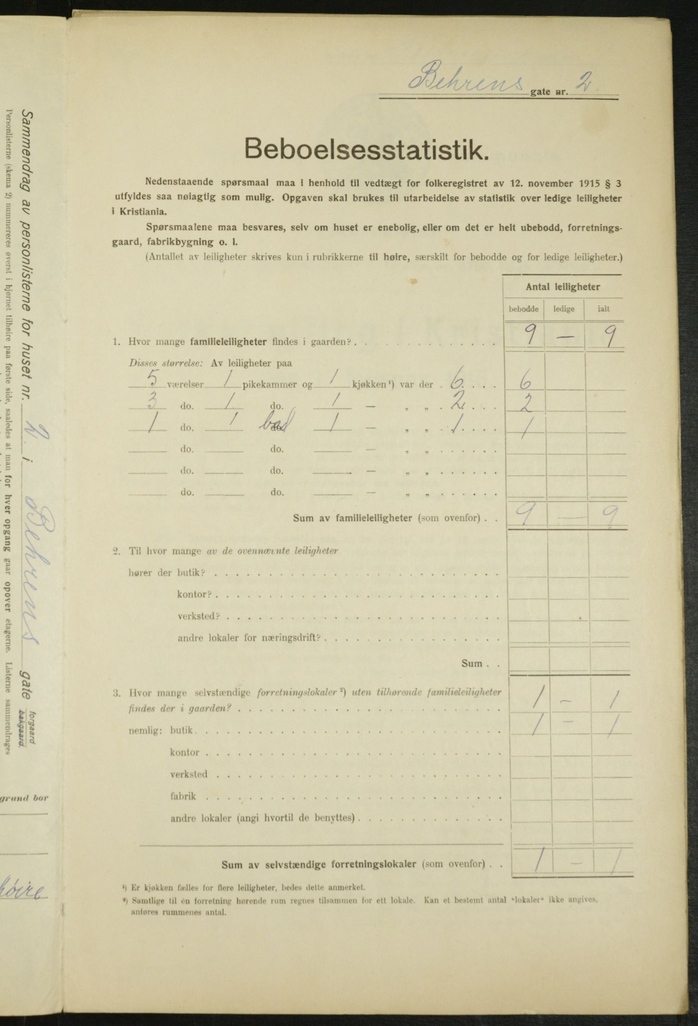 OBA, Municipal Census 1916 for Kristiania, 1916, p. 3432