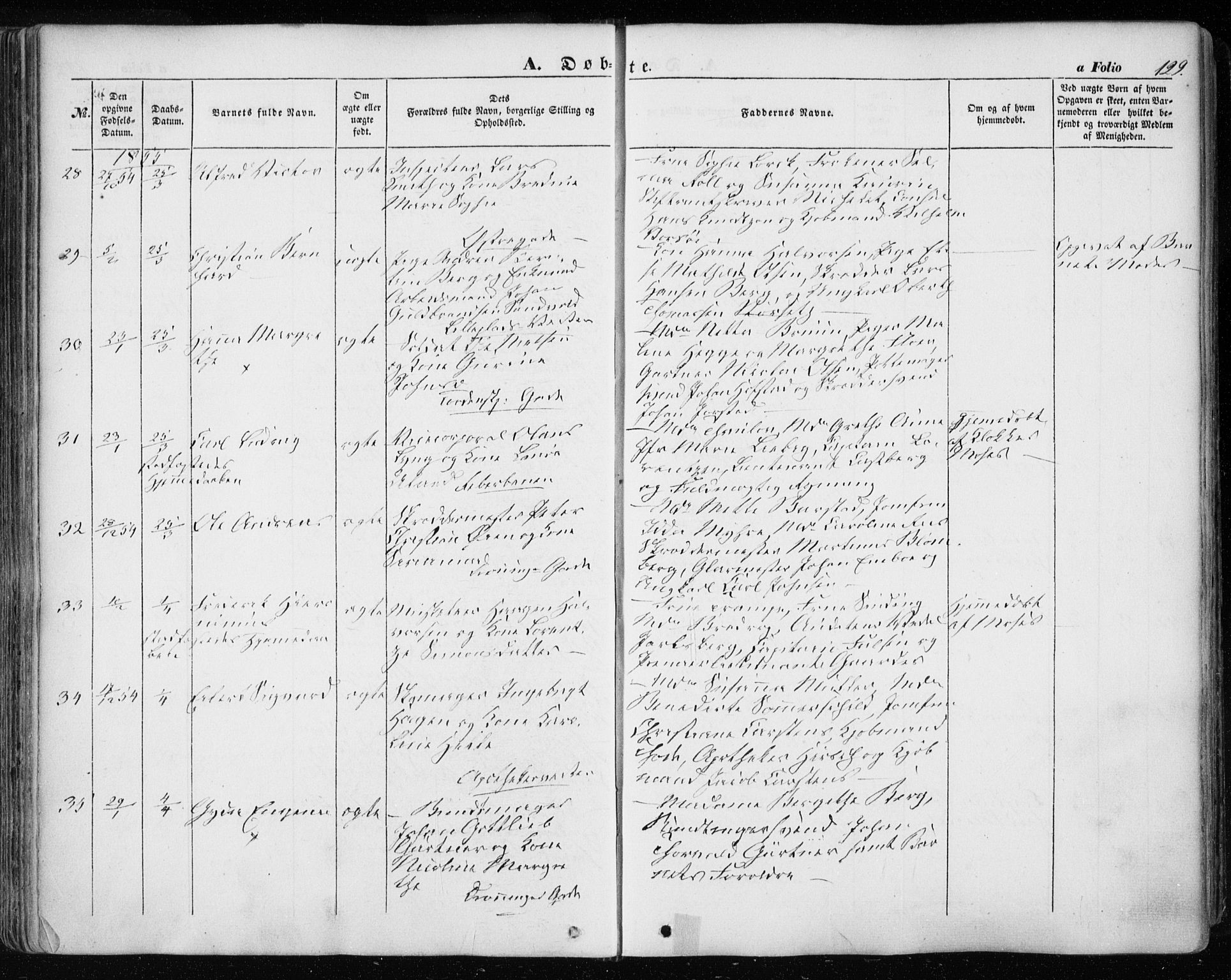 Ministerialprotokoller, klokkerbøker og fødselsregistre - Sør-Trøndelag, SAT/A-1456/601/L0051: Parish register (official) no. 601A19, 1848-1857, p. 129