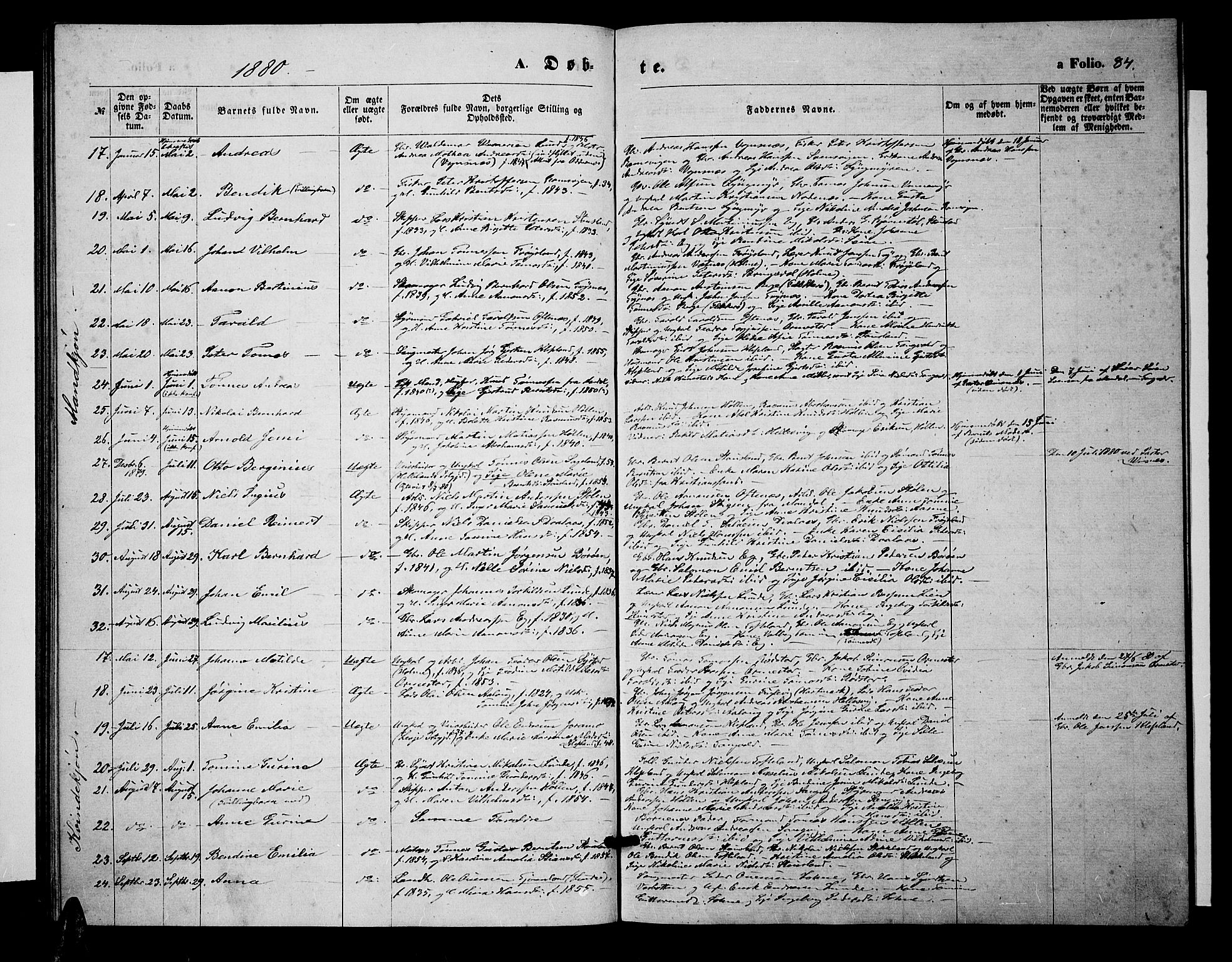 Søgne sokneprestkontor, SAK/1111-0037/F/Fb/Fbb/L0004: Parish register (copy) no. B 4, 1864-1883, p. 84