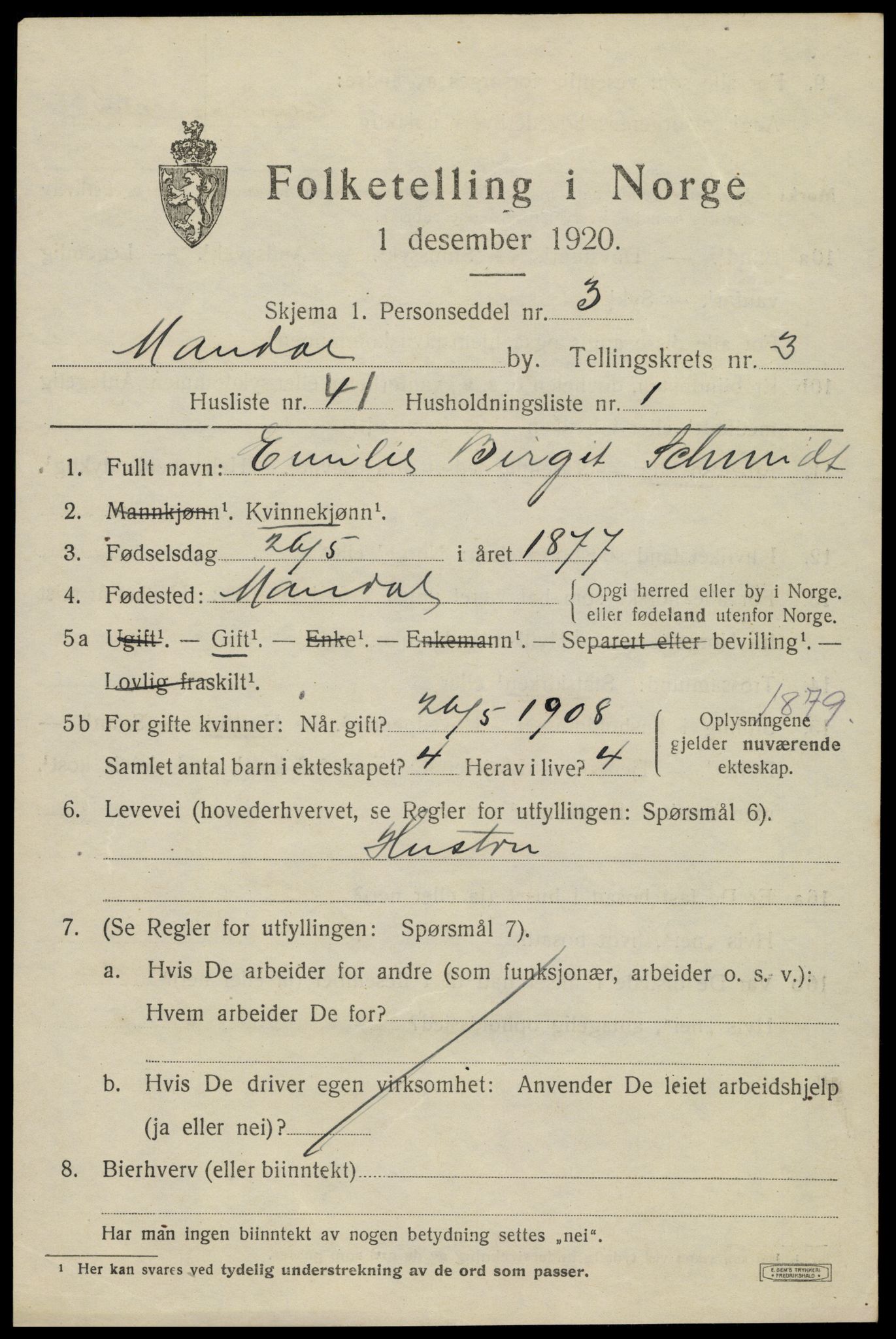 SAK, 1920 census for Mandal, 1920, p. 5873