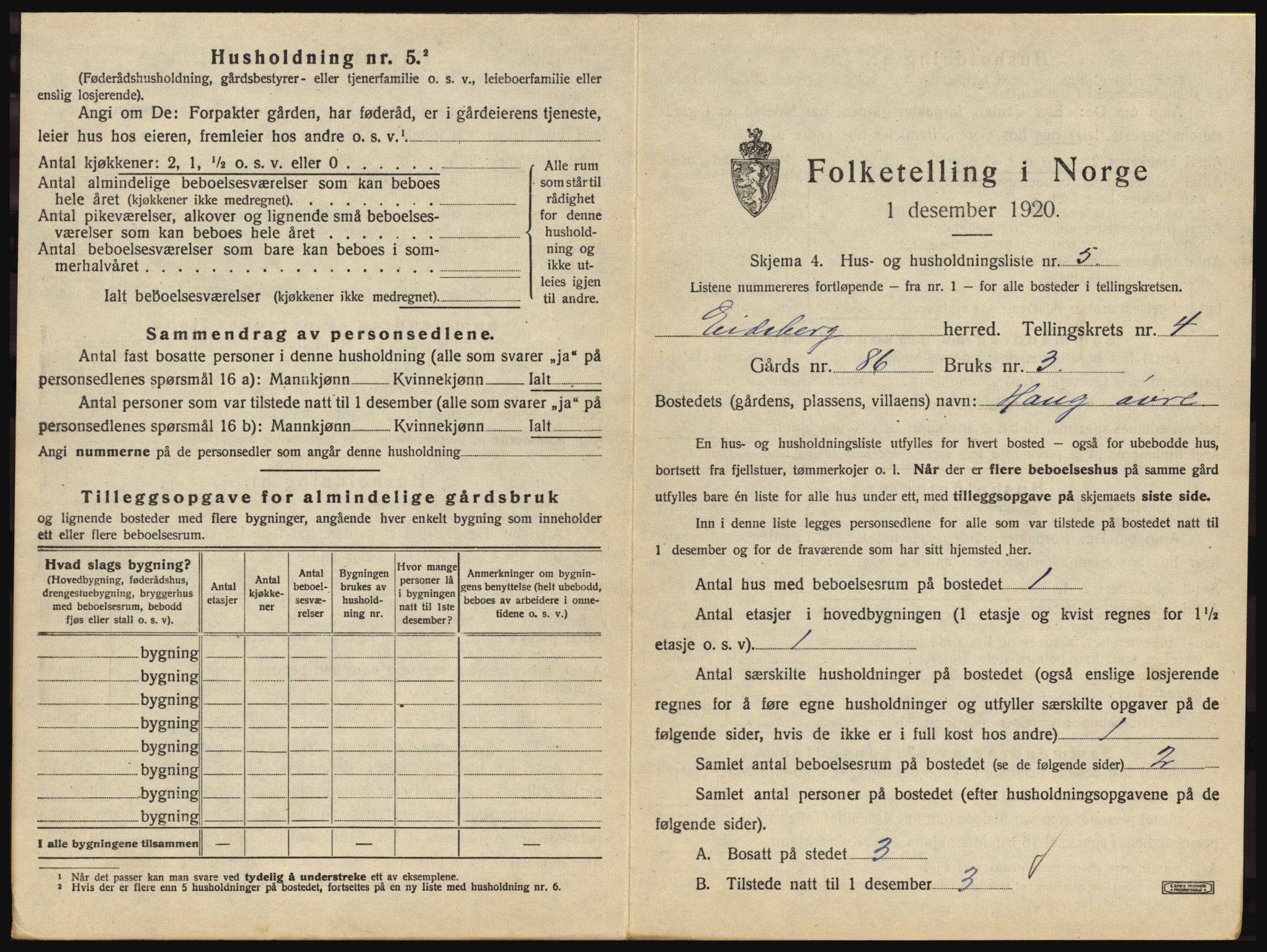 SAO, 1920 census for Eidsberg, 1920, p. 667