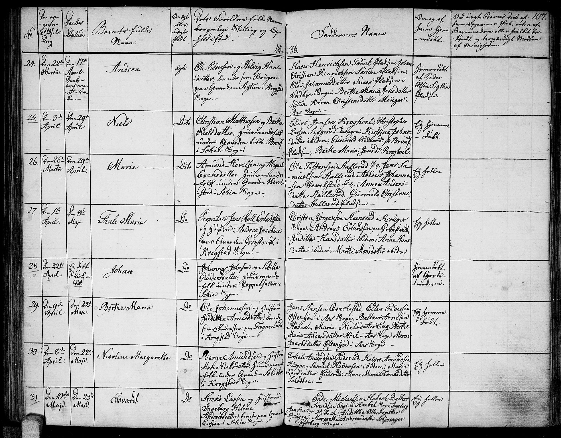 Kråkstad prestekontor Kirkebøker, AV/SAO-A-10125a/F/Fa/L0004: Parish register (official) no. I 4, 1825-1837, p. 107