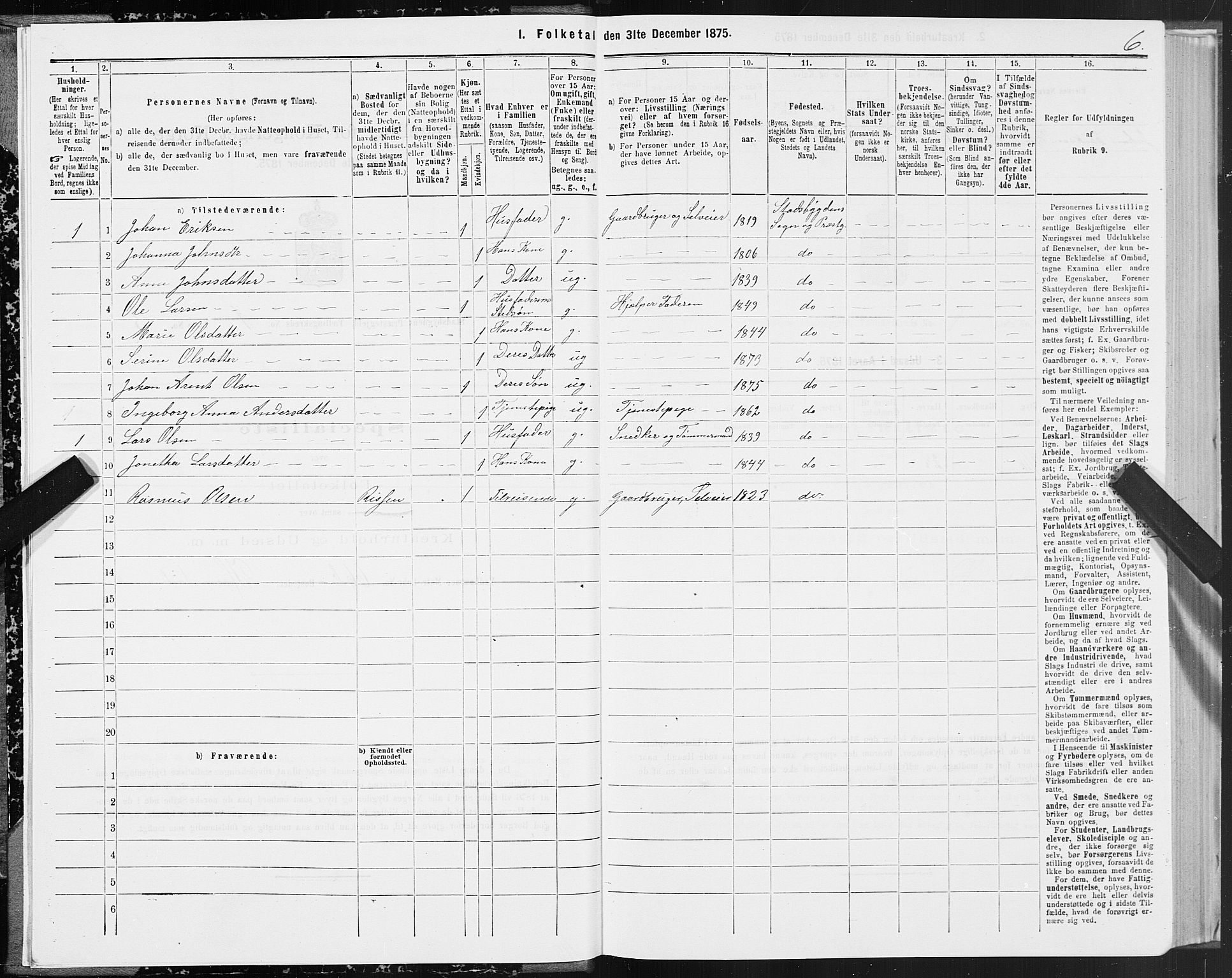 SAT, 1875 census for 1625P Stadsbygd, 1875, p. 1006