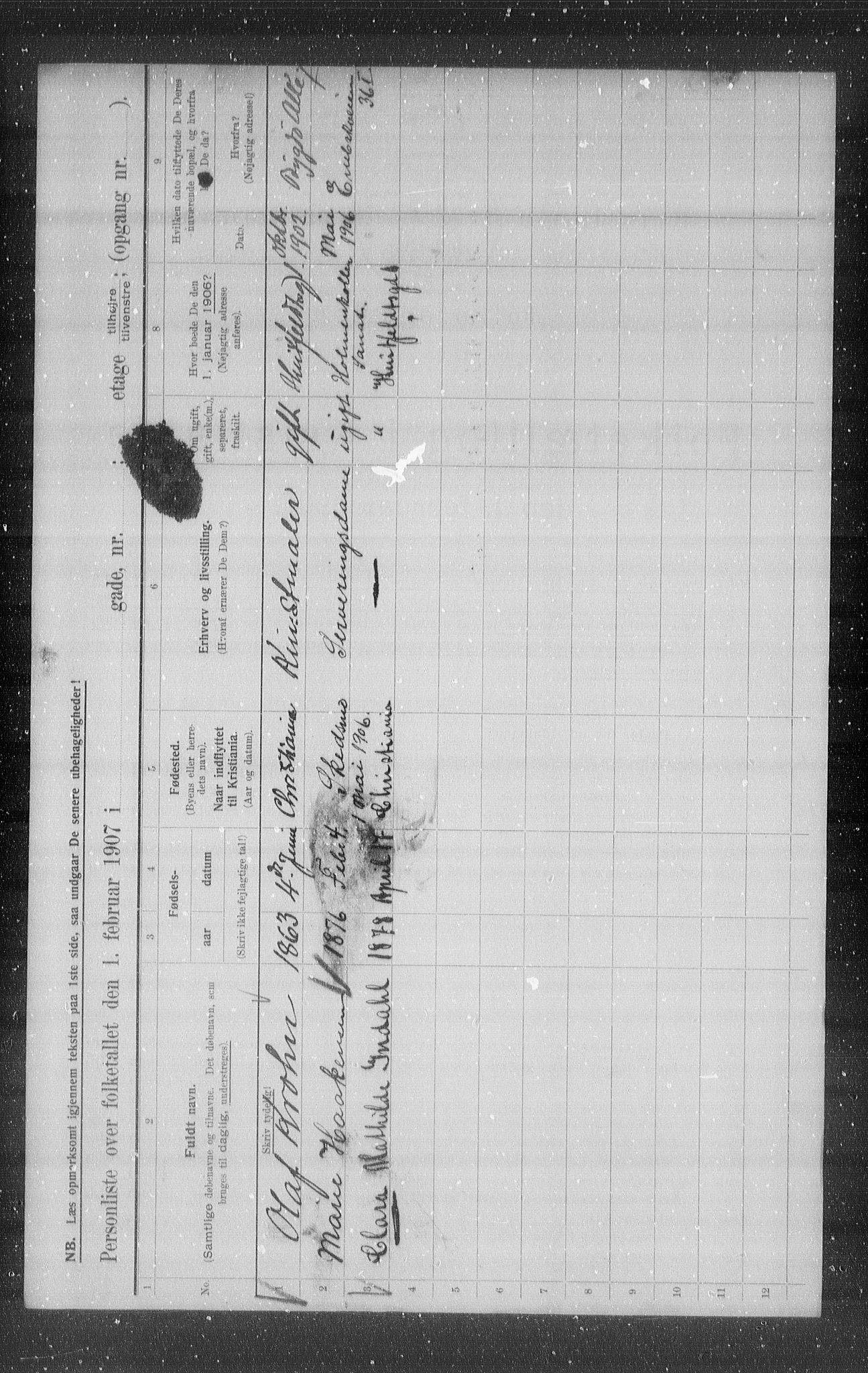 OBA, Municipal Census 1907 for Kristiania, 1907, p. 21332