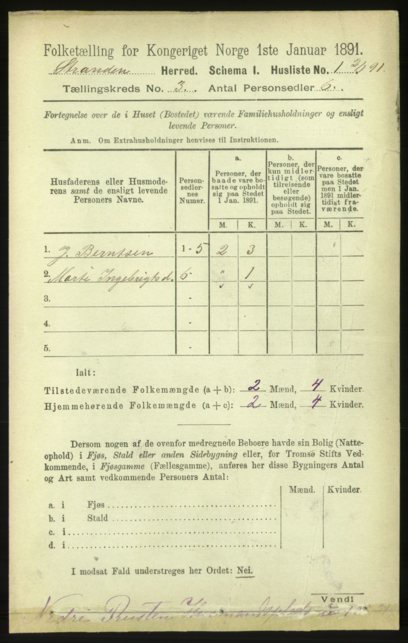 RA, 1891 census for 1525 Stranda, 1891, p. 448