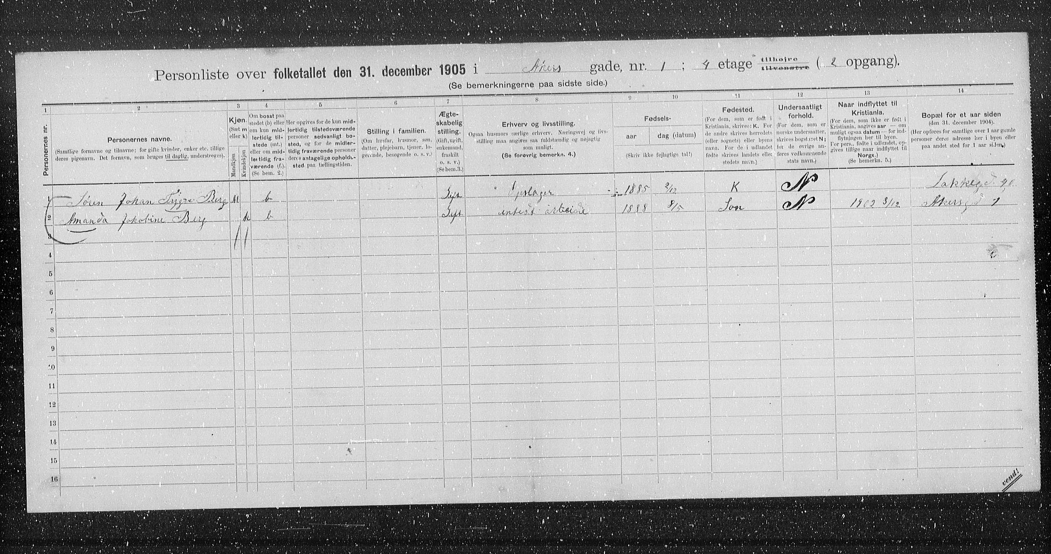 OBA, Municipal Census 1905 for Kristiania, 1905, p. 155